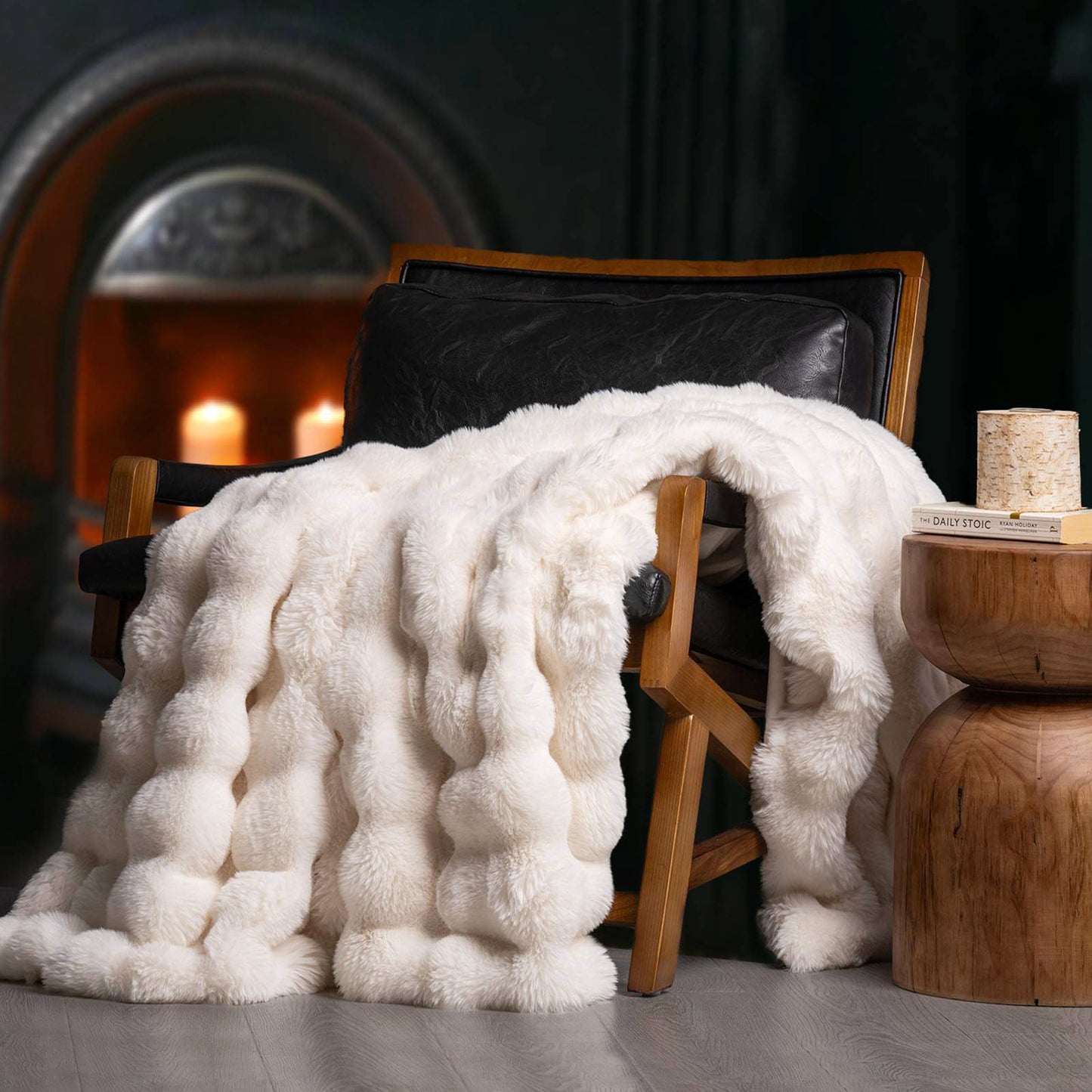 EverGrace Ultra Soft Luxury Fluffy Faux Rabbit Fur Throw Blanket, Thick Warm Bubble Throw for Bed, Cozy Plush Reversible Blankets for Couch, Chair, Sofa, Ivory White, 60x80 Inches
