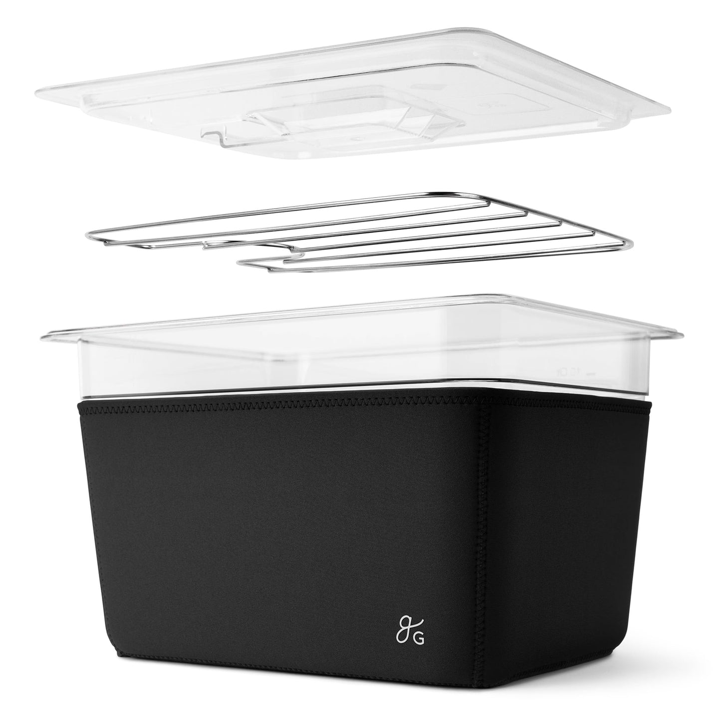 Greater Goods Sous Vide Container 12 Qt with Stainless Steel Rack, Insulation Sleeve, and Lid, (Onyx Black)
