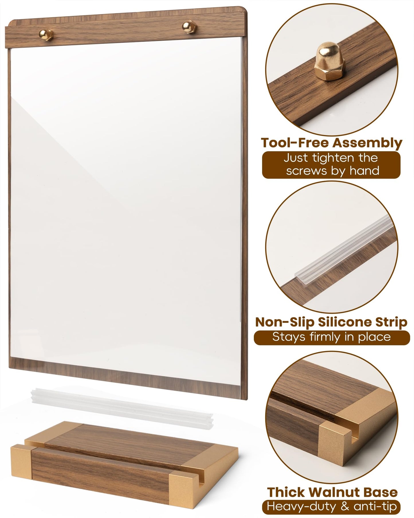 3Pack Acrylic Sign Holders 8.5 x 11 with Walnut Wood Base, Tabletop Clear Commercial Display Stand for Menu, Poster, Flyer, Table Paper Frame for Restaurant/Office/Coffee Shop Store Bar/Wedding/Hotel