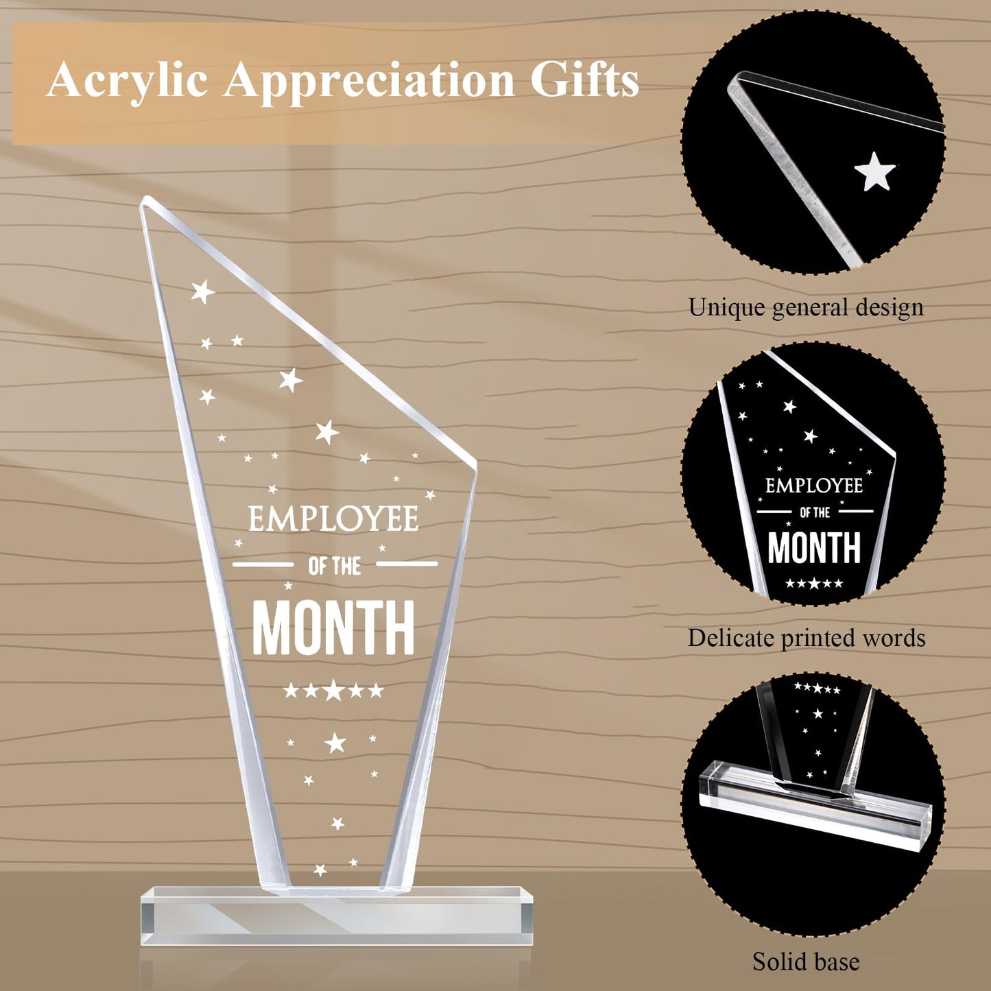 Roowest 8 Pcs Employee of The Month Plaque Trophy Employee Month Appreciation Award Gifts Bulk Coworker Acrylic Trophy Reward Sign Keepsake for Teacher Nurse Colleague Staff Volunteer Team Office