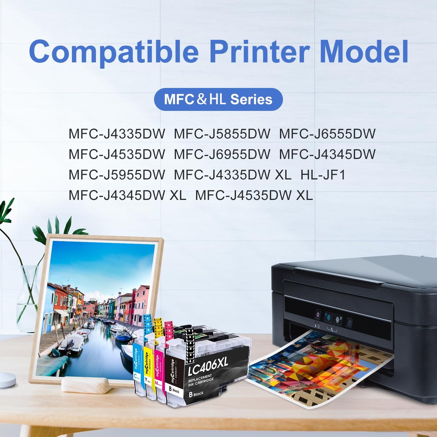 LC406XL LC406 Ink Cartridges for Brother Printer Replacement for Brother LC406 Ink Cartridges for MFC-J4335DW MFC-J4535DW MFC-J5855DW MFC-J6555DW MFC-J6955DW MFC-J4345DW HL-JF1 Printer 4 Pack