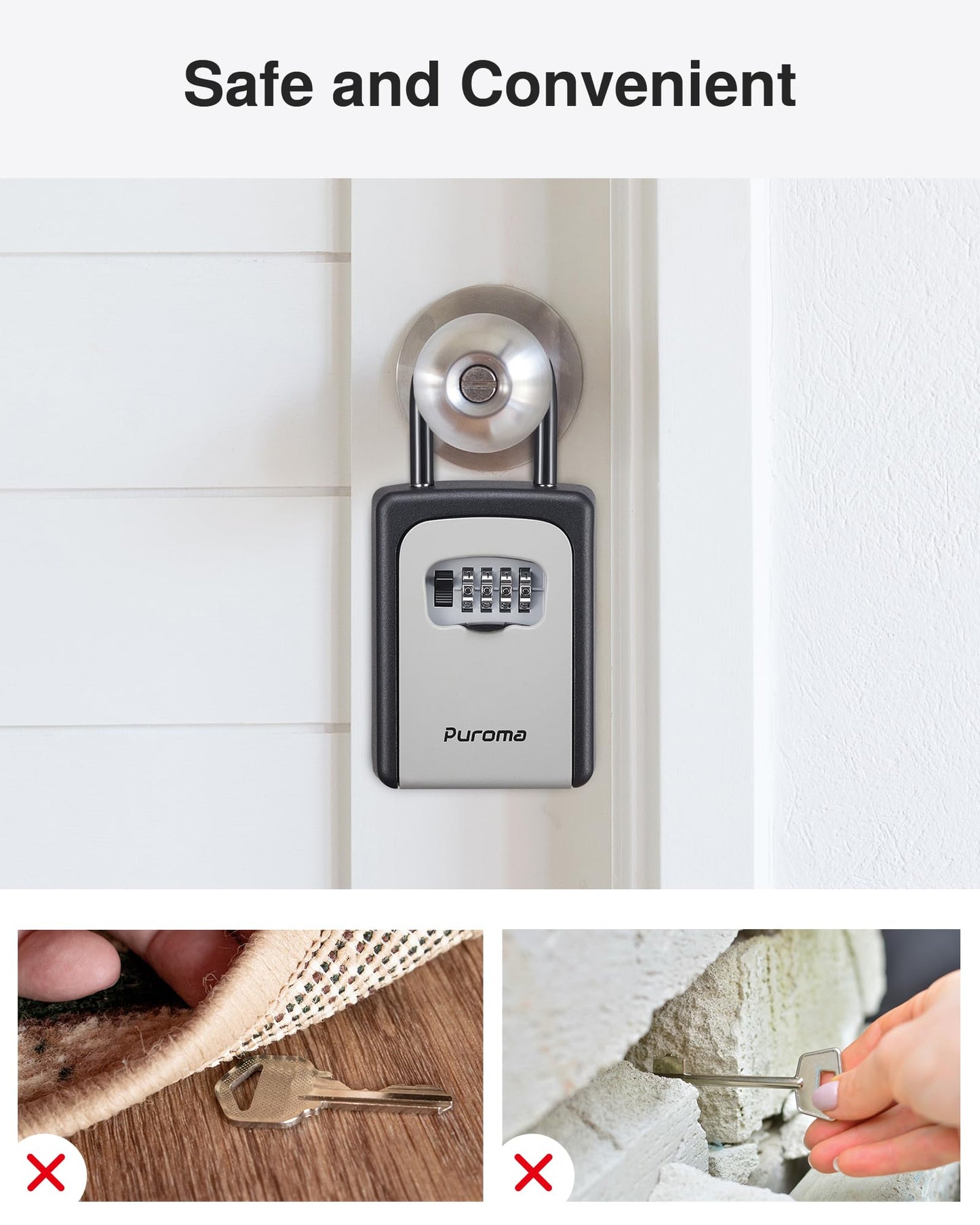 Puroma Lock Box, Large Key Lock Box Resettable Combination Code Lockbox, Portable Wall Mount Lockbox Security Safe Box for Outside Outdoor Home Office Door Handle House Key, Gray (2 Pack)