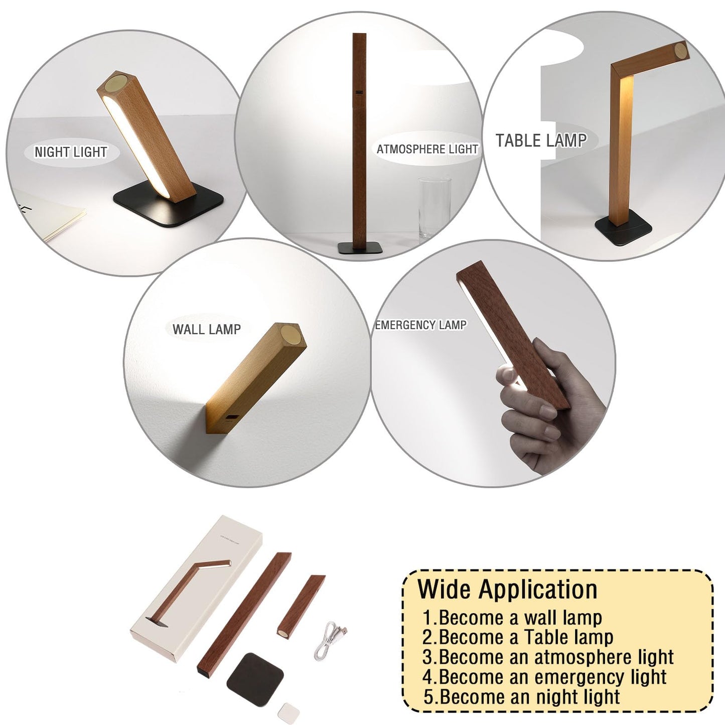 HBGFHG Wooden Desk Light ，Dimmable Desk Lamp for Home Office with USB Wireless Charging Port ，Touch Control RotatableDesk Adjustable Night Light(Sapele Wood)