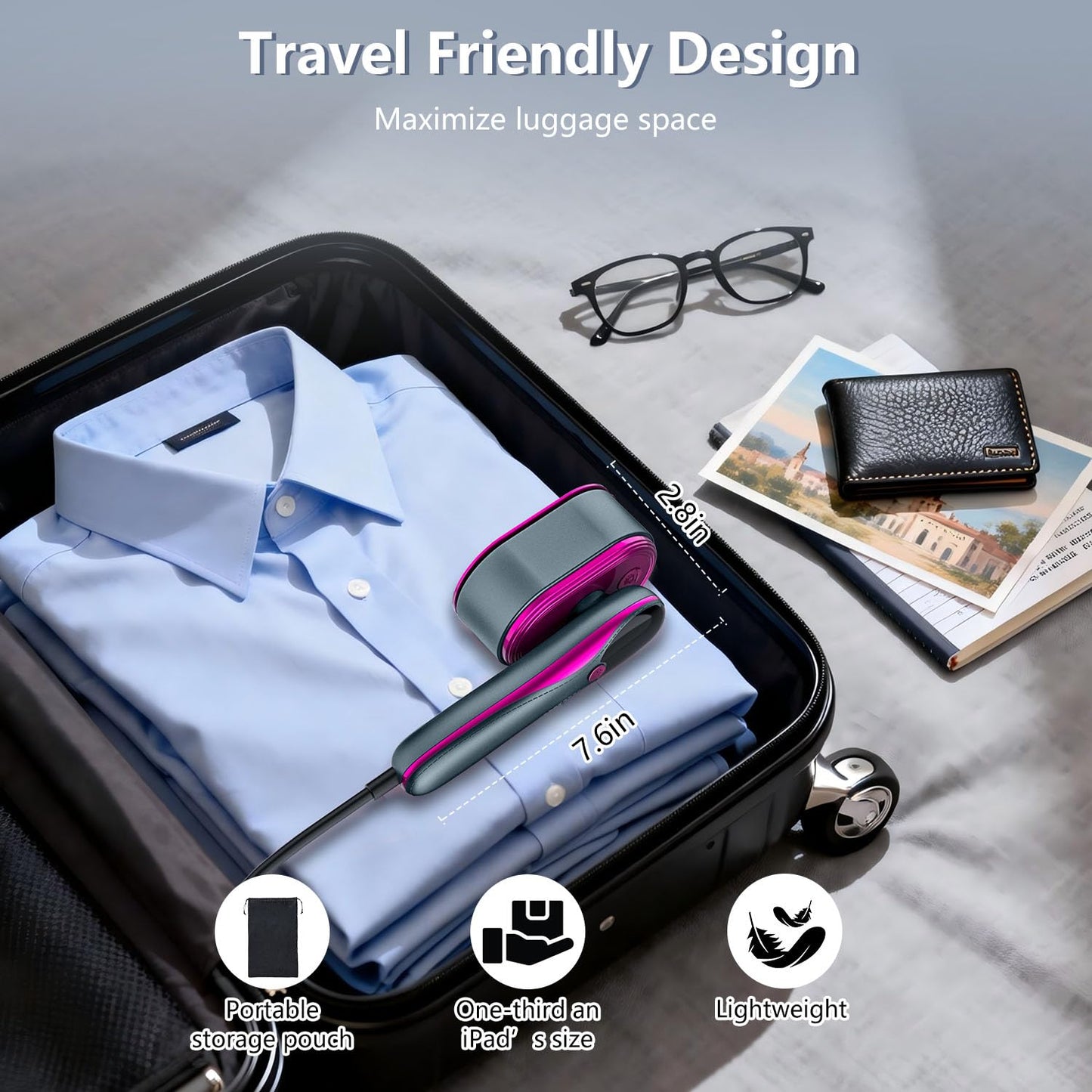 Travel Steamer for Clothes: 1200W Portable Handheld Travel Steamer with LED Display, 10S Fast Heating, 110ml Big Capacity, 2-in-1 Garment Mini Steamer Iron for Travel, Business, Home 110-120V