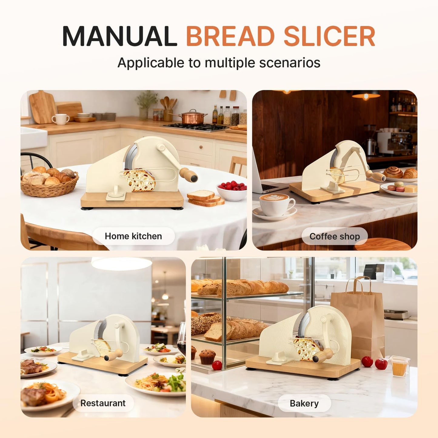 Upgraded Manual Bread Slicer for Homemade Sourdough Bread Adjustable Thickness Bread Cutter with Metal Guide,Hand Crank Bread Slicer with Scale Line&Suction Base,for Perfect Even Slices