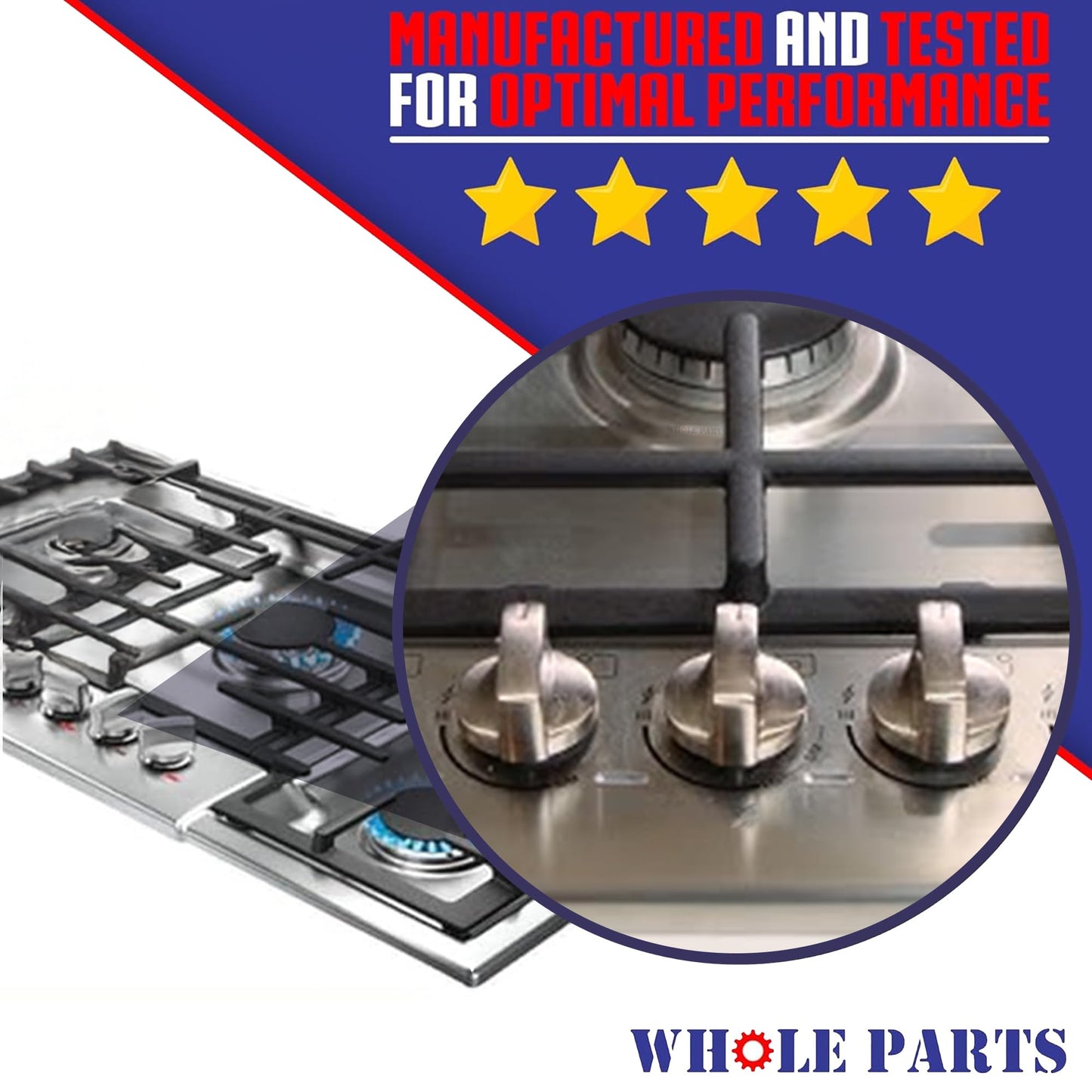 Upgraded Whole Parts Gas Cooktop Knob Kit (5 Pieces) Part #00654043 - Replacement and Compatible with Some Bosch Burners/Ranges - Replaces AP5325796 - Non-OEM Appliance Parts & Accessories