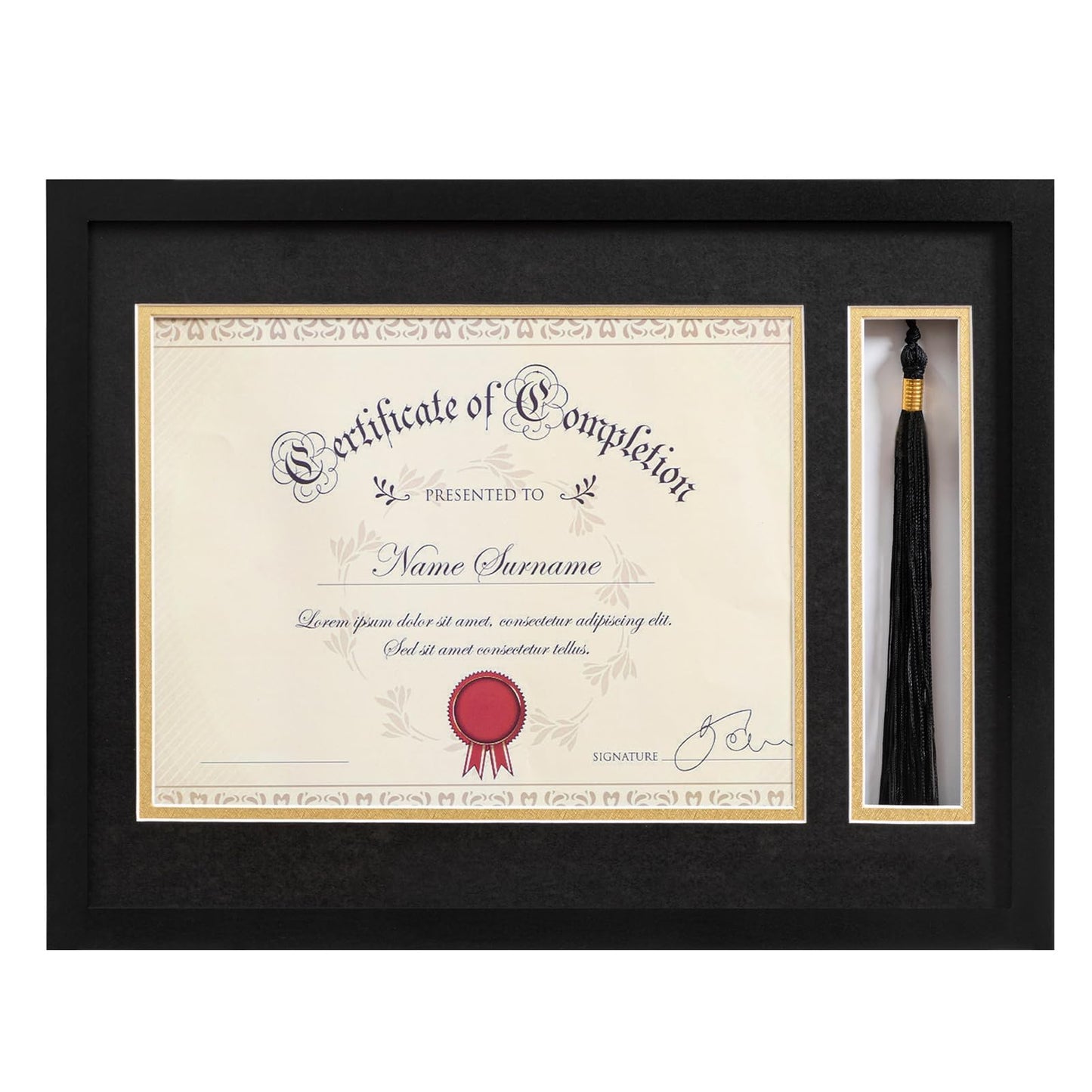 eletecpro 12x16 Diploma Frame with Tassel Holder for 8.5x11 Document or Certificate, Degree Frame for Graduations with 2 Mats Black & Gold, Real Glass