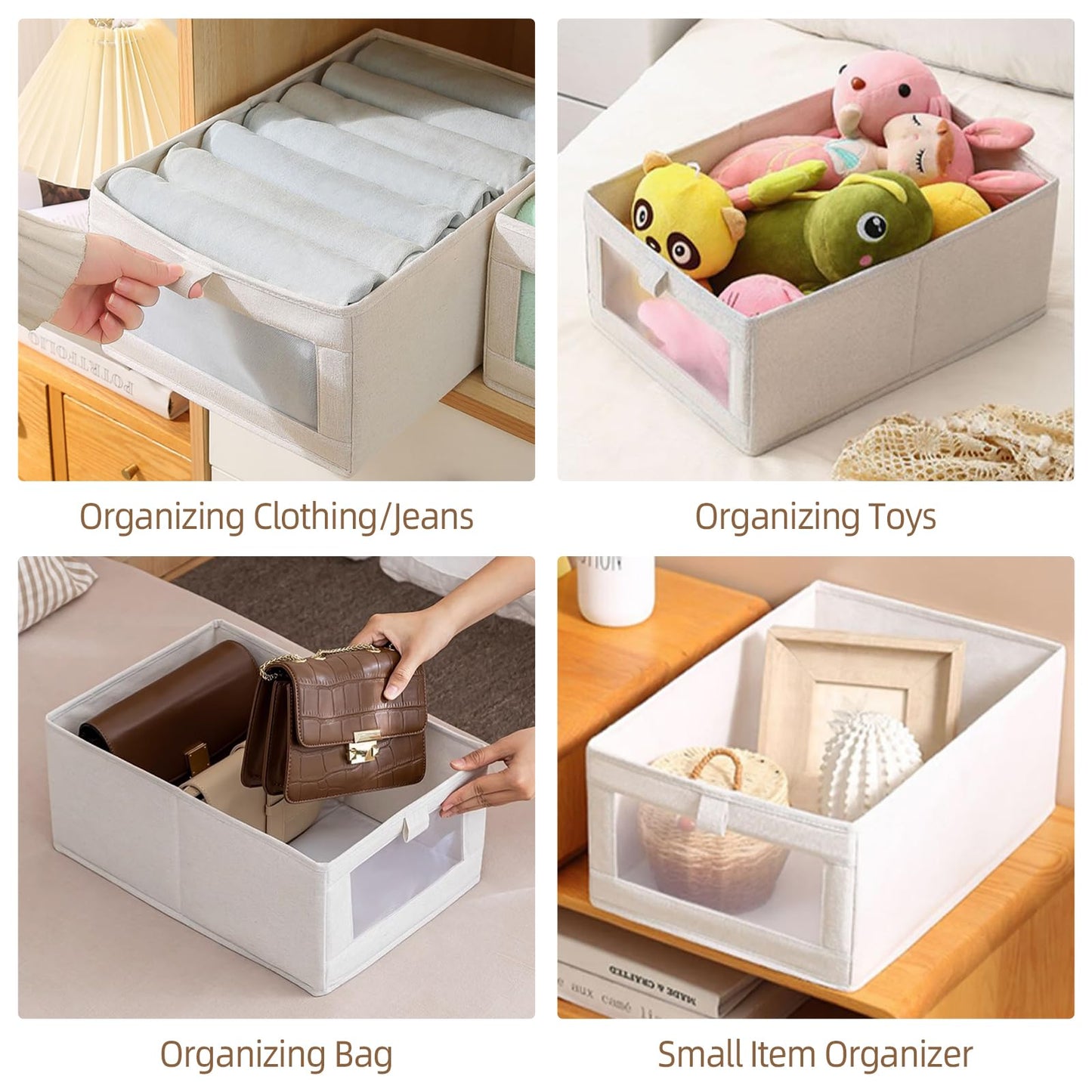 Linen Closet Organizers And Storage, 8 Pack Closet Storage Bins Linen Closet Baskets for Closet Organization Foldable Closet Organizer Bins with Clear Window For Organizing Clothing, Jeans, Shelves