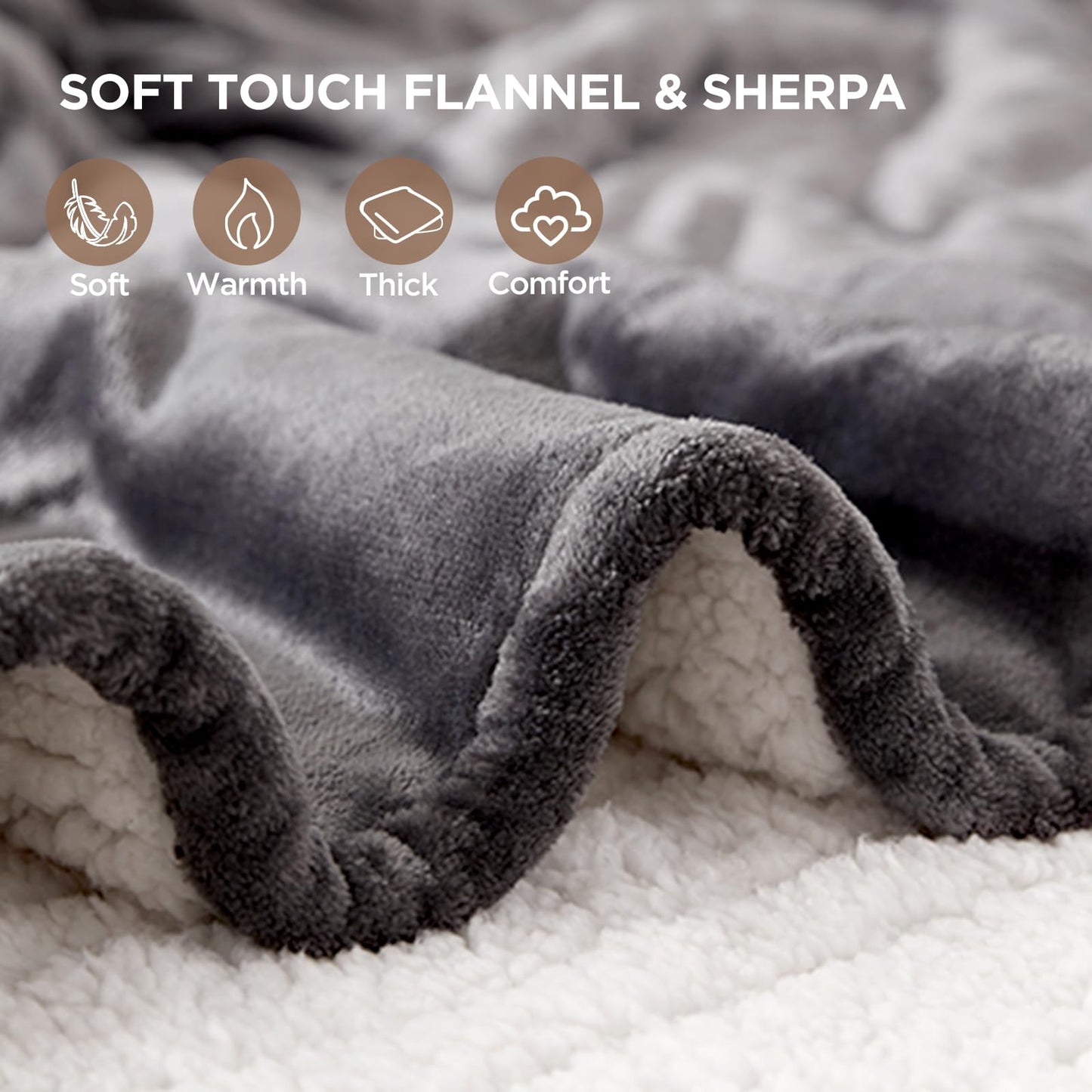 Westinghouse Heated Throw Blanket, Soft Flannel to Sherpa Electric Throw with 6 Heating Levels, 2-10 Hours Time Settings, Fast Heating, Machine Washable 50x60 Inch, Charcoal