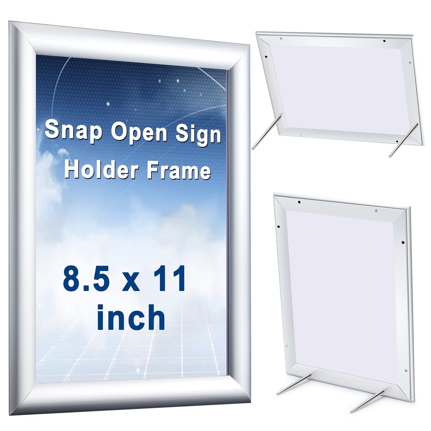 Blulu 2 Pcs Silver, 8.5 x 11 Inch, Front Load Easy Open Snap Frame Poster/picture Frame, Snap Open Sign Holder, Wall Mount or Tabletop