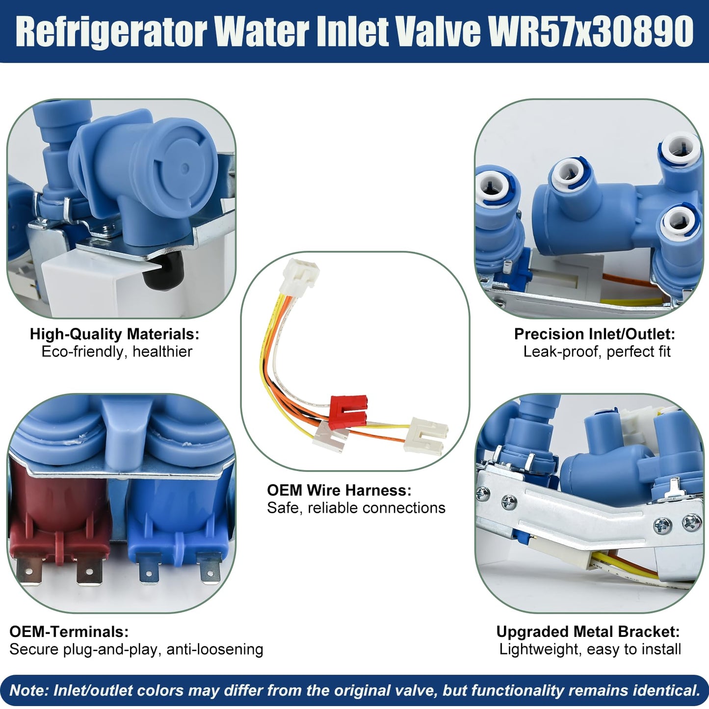 WR57X30890, WR57X30891 Refrigerator Water Inlet Valve Compatible with ge(not all models): GSS25GSHNCSS, GSS25GYPFCFS, GSS25GMHKCES, GNE25JYKGFFS etc. Replaces PS12727426, WR57X26569, AP6891693 etc.