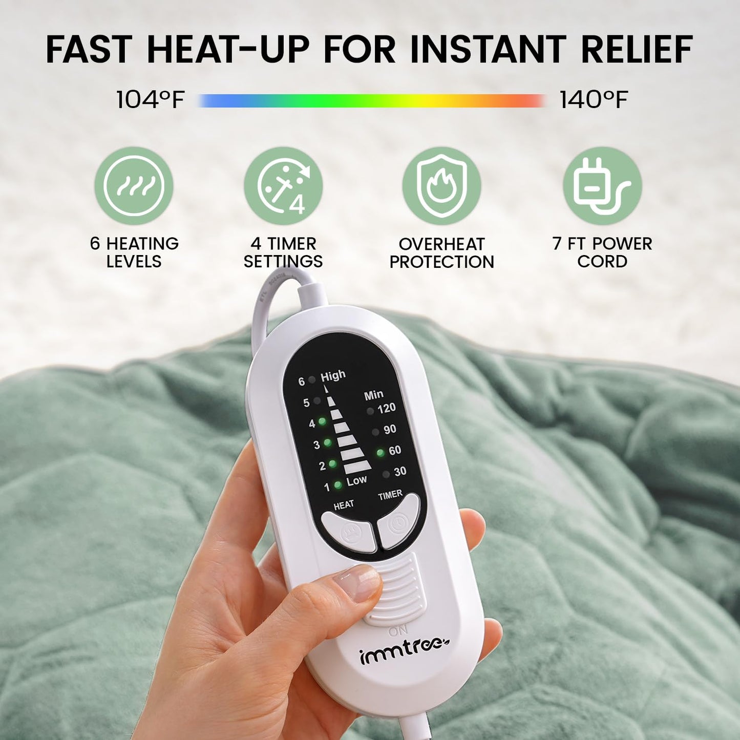 immtree Weighted Heating Pad for Period Cramps, 29" x 24" Extra Large Electric Heated Pads 7 lbs, Back Shoulder Knee Abdomen Pain Relief, Soft Warm Heavy Lap Blanket, Christmas Gift, Grey Green