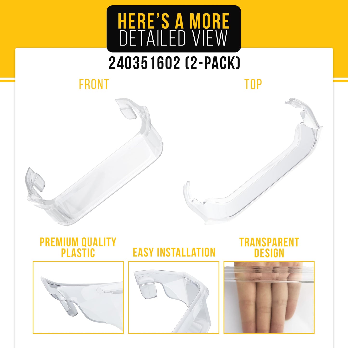 PartsBroz Door Bin 240351602 (2-Pack) for Frigidaire Freezer Shelf Replacement, Kenmore LGHX2636TF0 FGSS2635TF1 FGSS2635TF6 FGSS2635TD9 FGSS2635TF0 FGSS2635TFB GLRS264ZAQ4 LGHX2636TF7 LGHX2636TFB