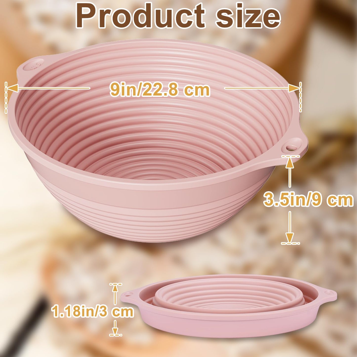 Upgraded 9" Silicone Banneton Bread Proofing Basket 4Pcs, Built-In Reinforced Steel Rim Ring, Collapsible Non-Stick Round Dough Proofing Bowl, with Handles, Oven & Dishwasher Safe, BPA Free