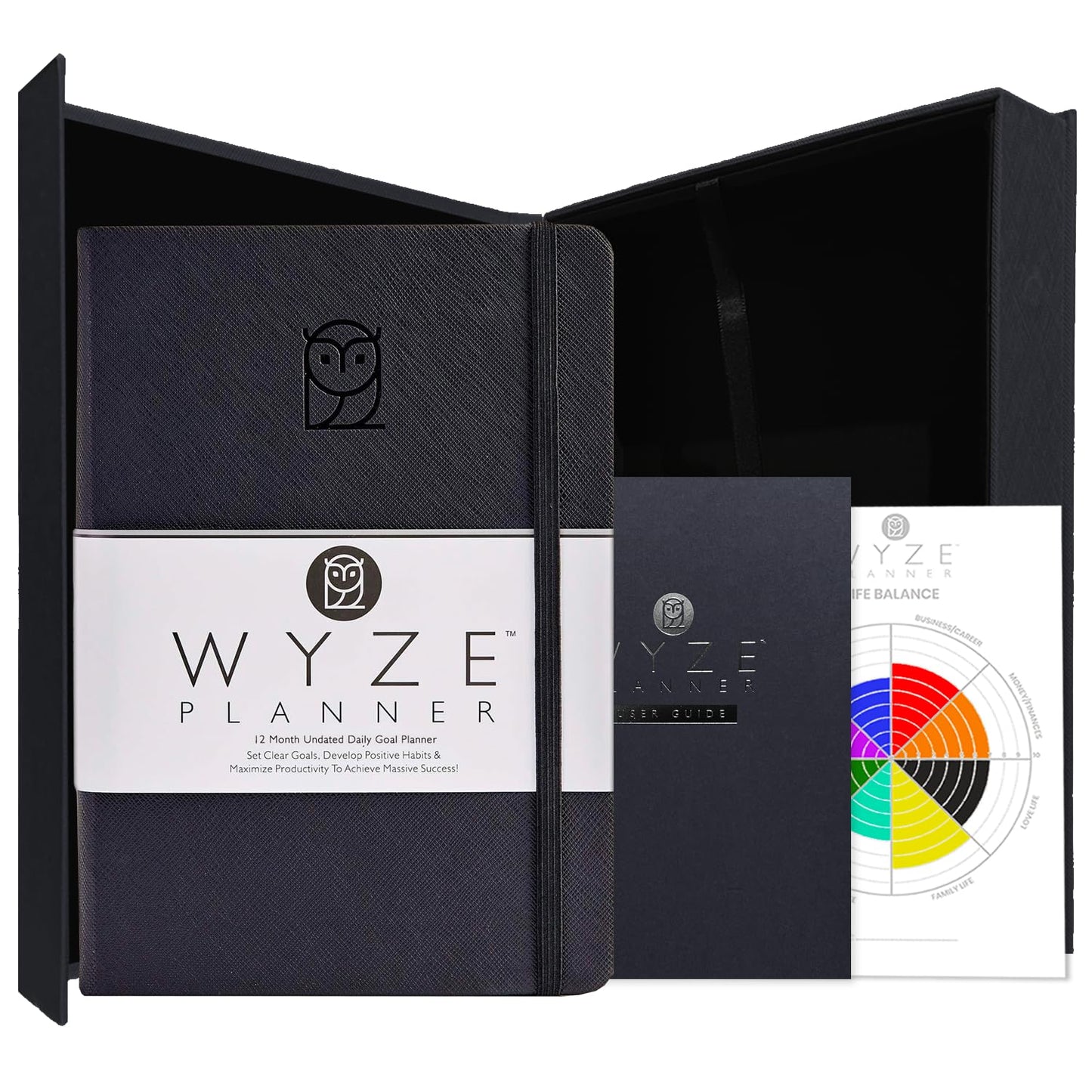 Wyze Planner Undated Daily Planner – 1-Year B5 Productivity Organizer with Two-Page Weekly Spread, ADHD Friendly, Goal Setting, Habit Tracker, Weekly & Monthly Pages – Hardcover Time Management Notebook (Black)