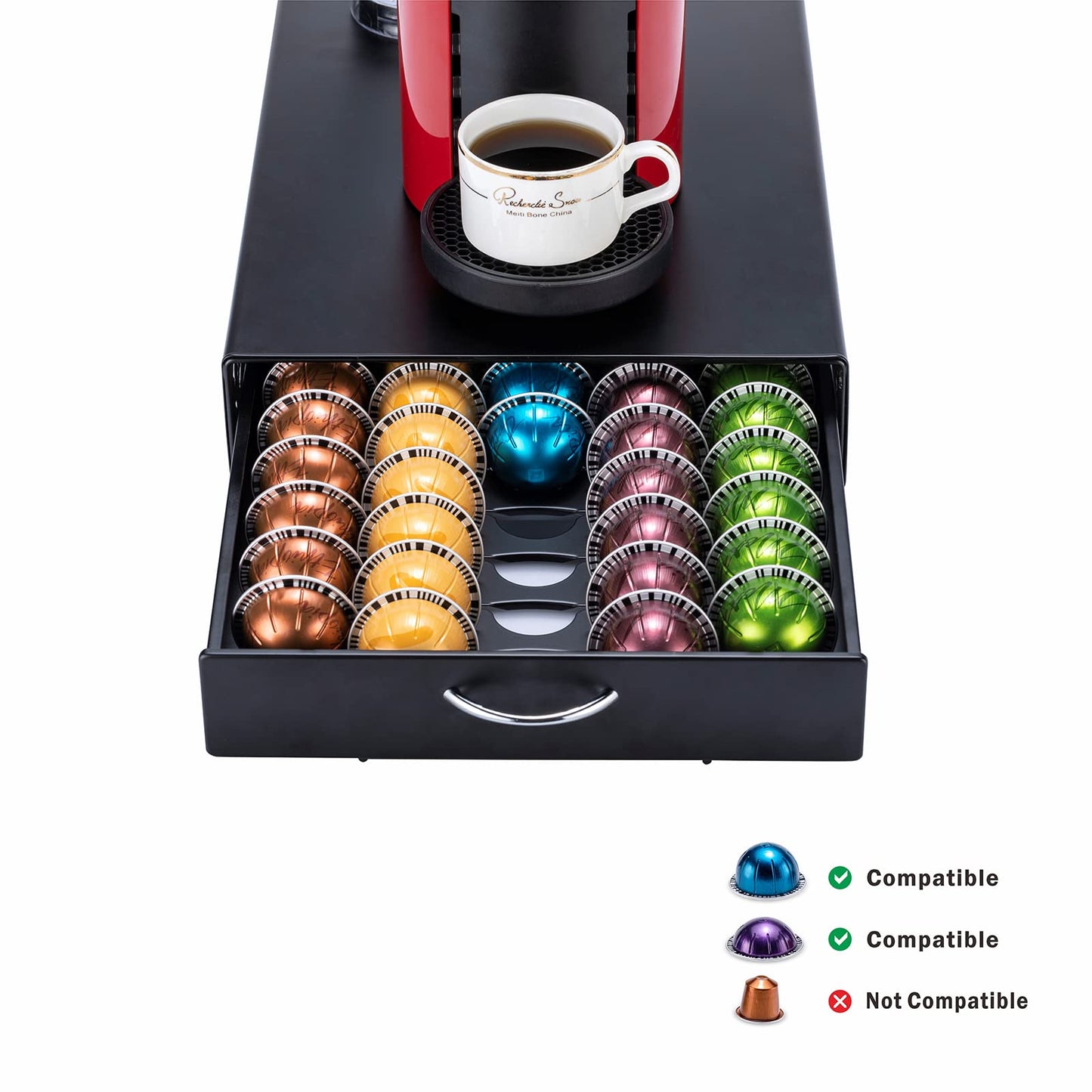 Rice rat for Nespresso Pods Holder Vertuo Pod Holder for Vertuoline Capsules （50 pods）