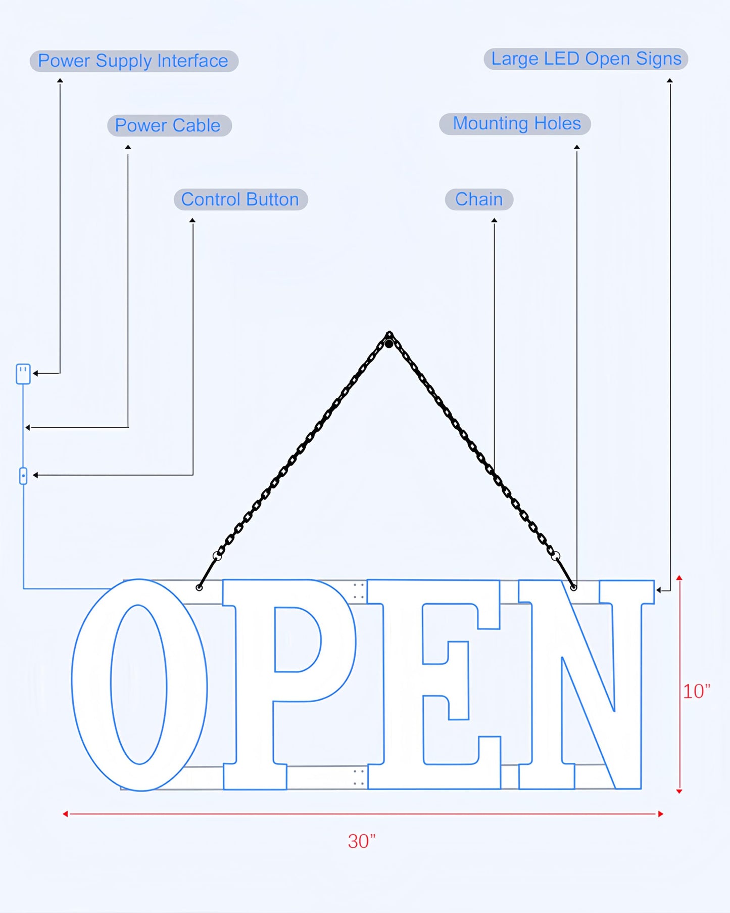 Open Signs for Business, Klassikaline 30"L x 10"W Inch Ultra Bright Large LED Open Signs Business Hour Open Sign for Hotel, Store, Bar, Retail Shop, Salon, Restaurant