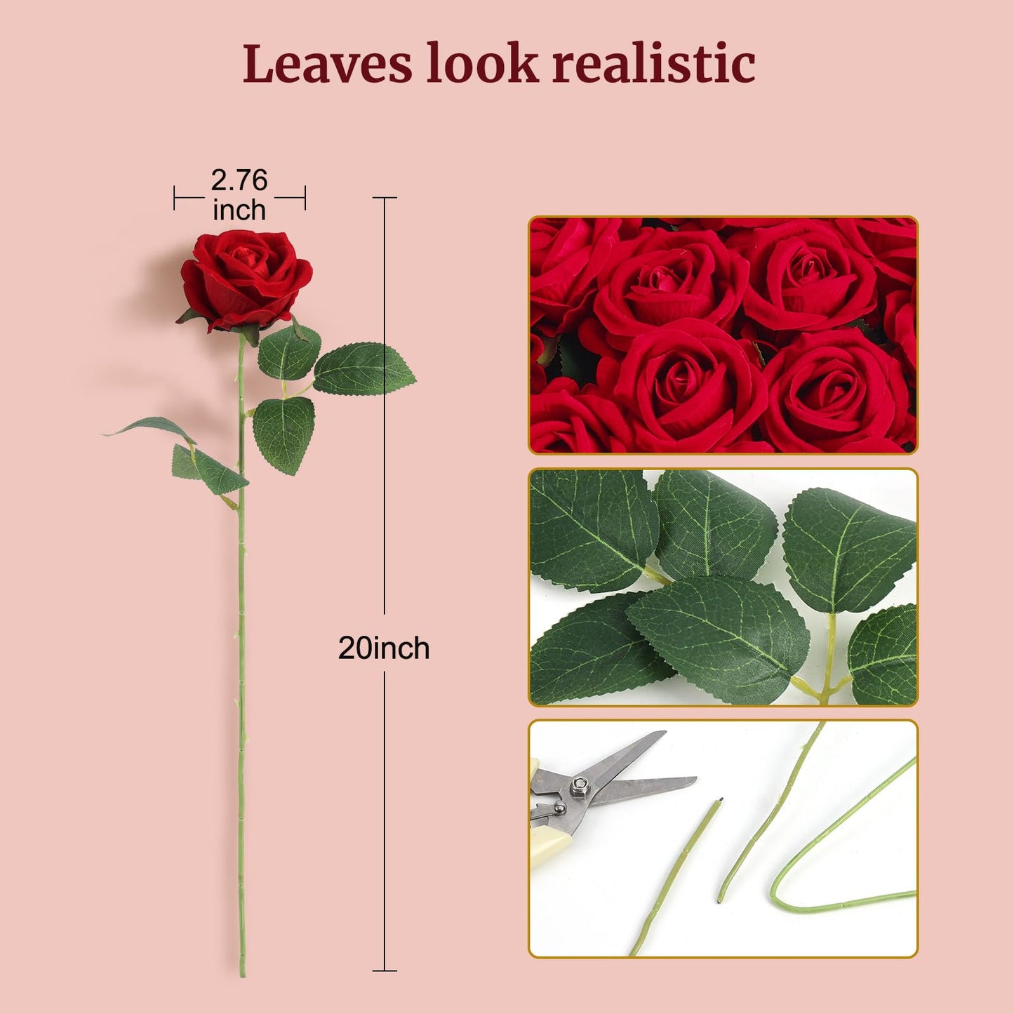 60Pcs Red Roses Artificial Flowers, Velvet Silk Faux Roses, Realistic Red Flowers for Father's Day, Wedding Centerpieces, Cake, Bridal Bouquets, Home Decor, Anniversary, Valentine's Day Decorations