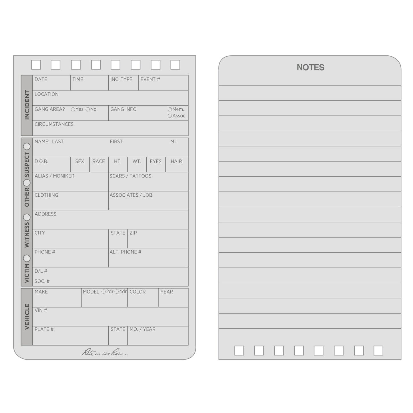 Rite in the Rain Weatherproof Field Interview Notebook, 3" x 5", Black Cover, Field Interview Form Pages, 6 Pack (No. 104L6)