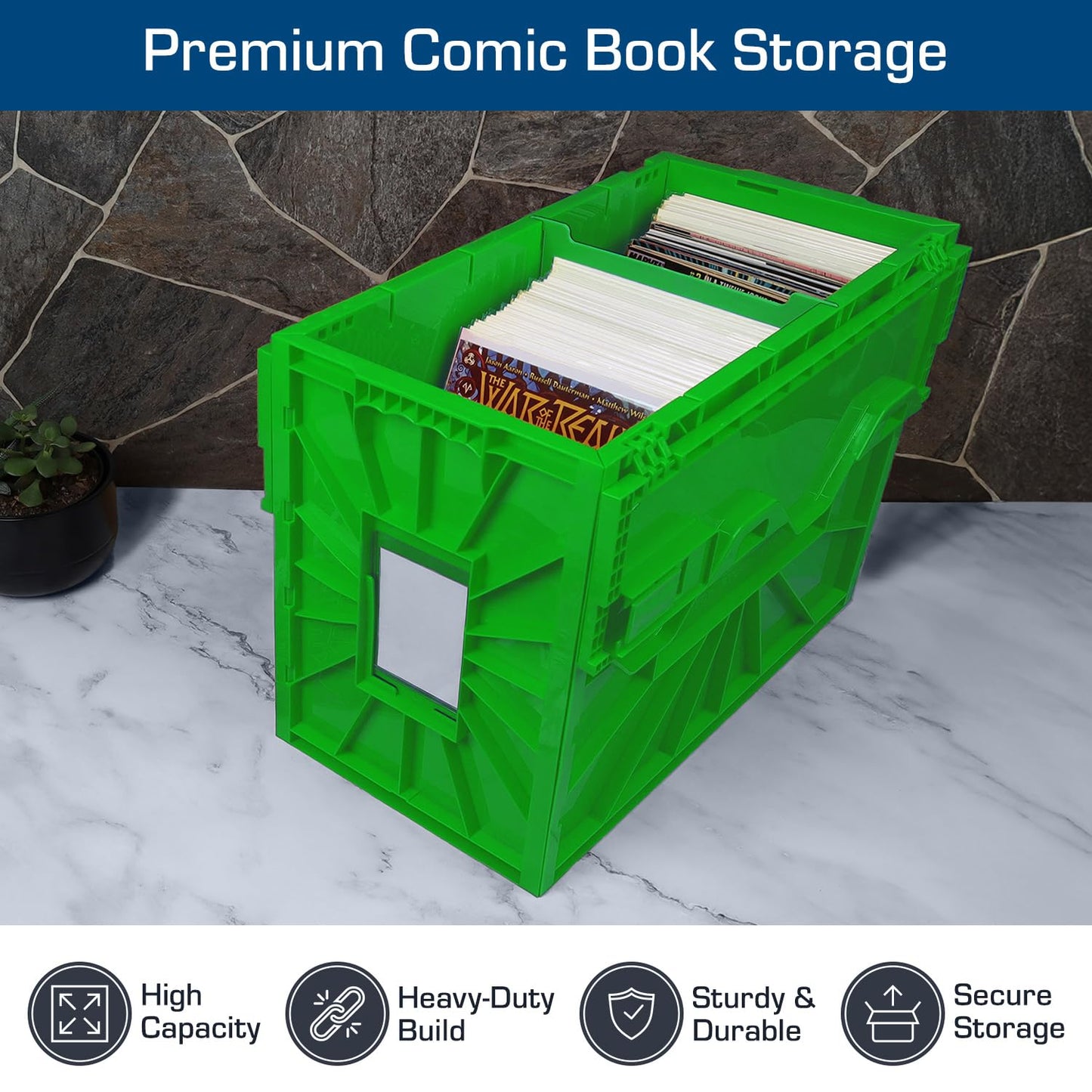 BCW Short Comic Book Bin | Holds 150 Comics | Stackable Plastic Storage | Acid-Free Organizer | Green, Single