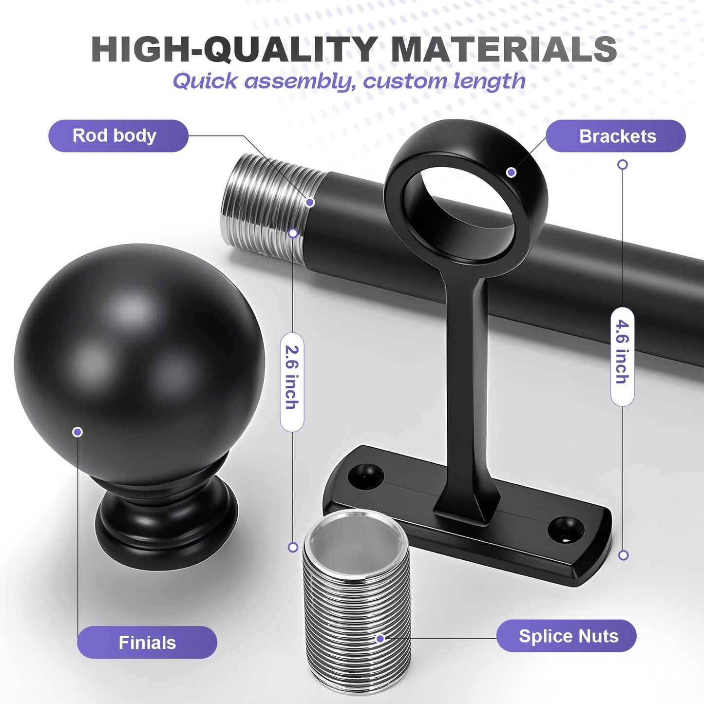1 Inch Adjustable Heavy Duty Curtain Rod - Extra Long 30-240 Inches for Windows, Room Dividers, Indoor/Outdoor Use - Matte Black, Durable & Stylish Design