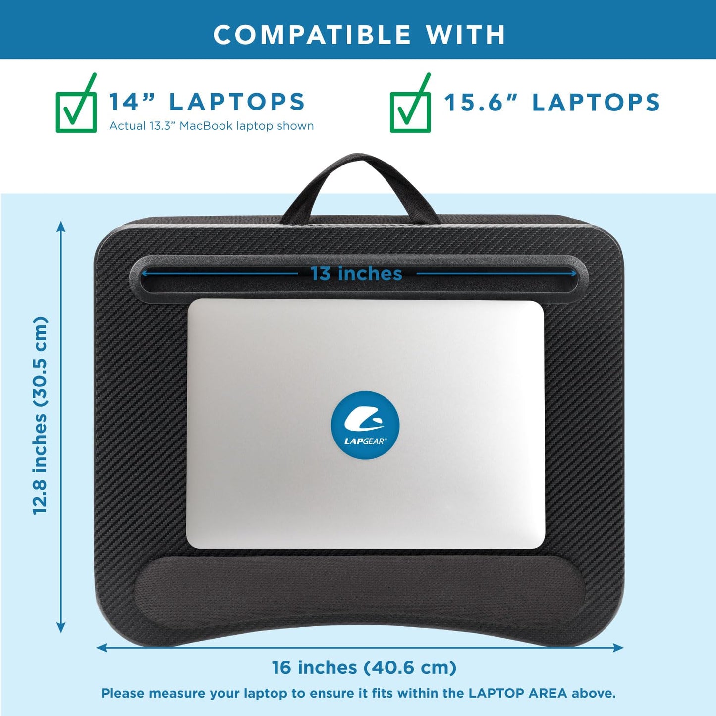 LAPGEAR Memory Foam Lap Desk with Wrist Rest and Media Slot - Medium - Black Carbon - Fits up to 15.6 Inch Laptops and Most Tablet Devices - Style No. 91338