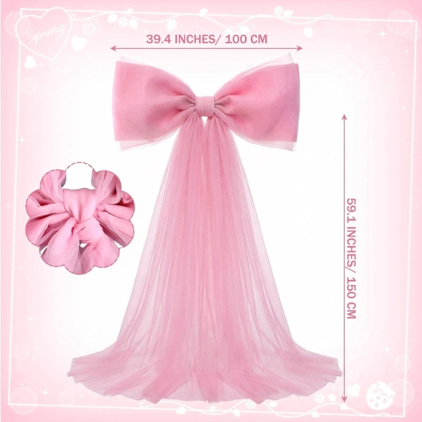 Canlierr Extra Large Pink Organza Bow Decorations 39 x 59 Inch Giant Pink Tulle Bow with Tie and Long Ribbon Tails for Wedding Valentines Party Backdrop Coquette Room Wall Decoration