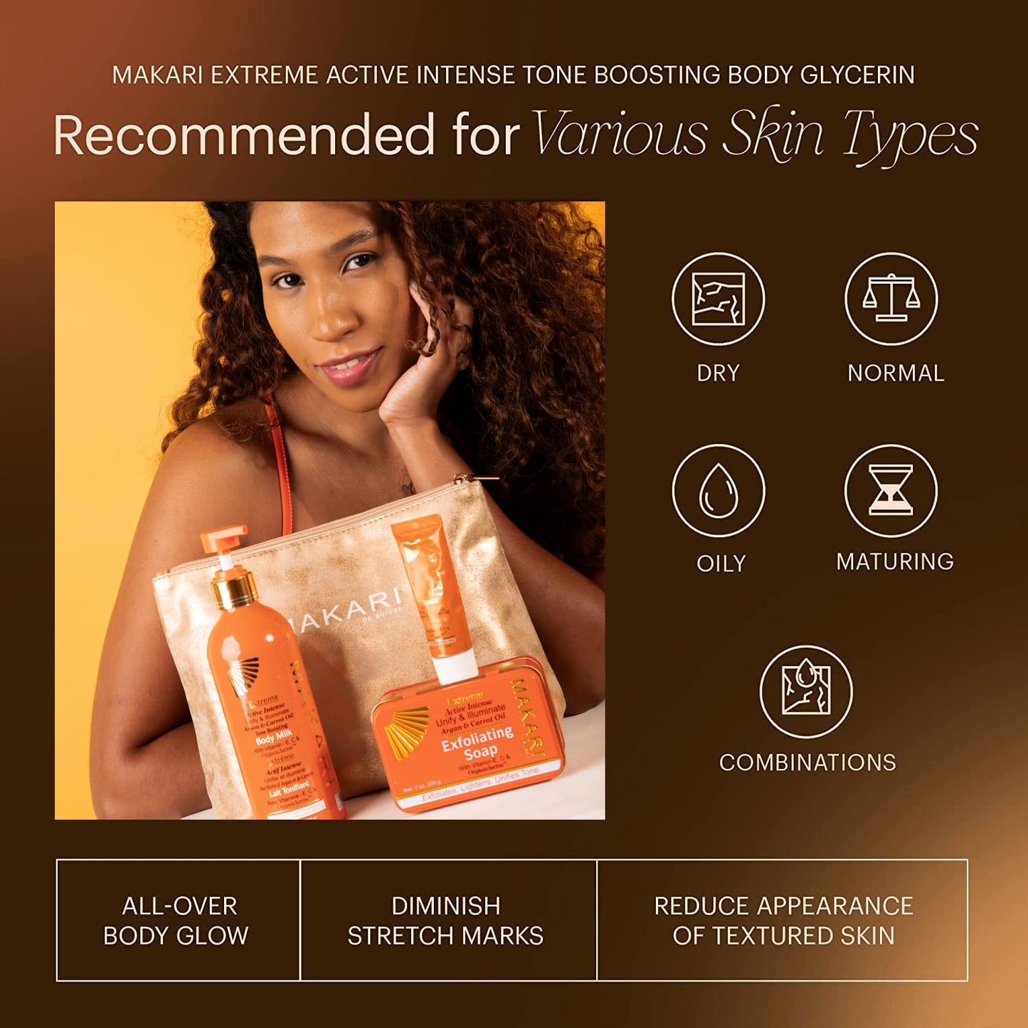 MAKARI Extreme Active Intense Argan and Carrot Oil Tone-Boosting Body Glycerin (16.8 oz) | Fades Spots & Marks | Helps Brighten Complexion | Hydrates and Softens | for All Skin Types Except Sensitive