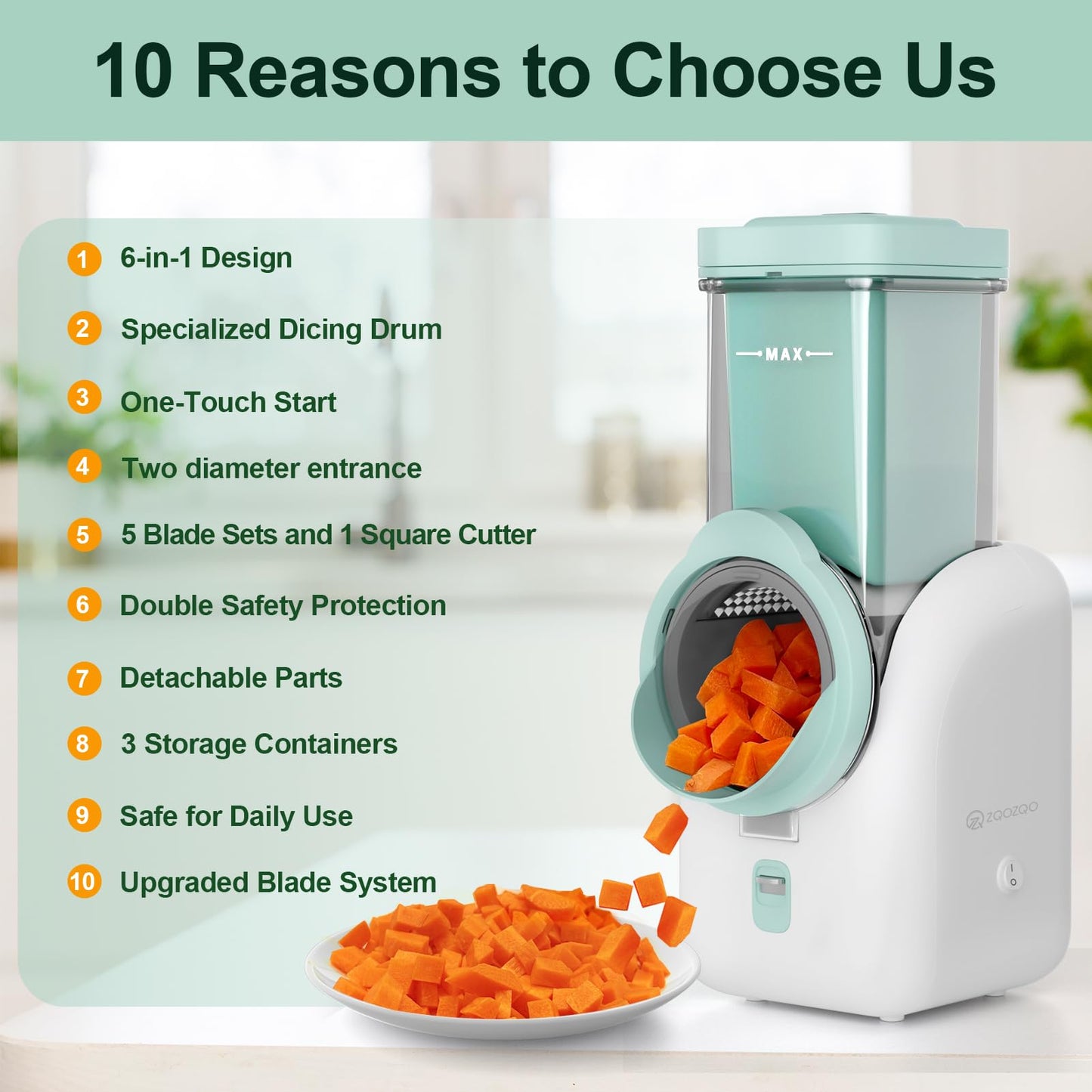 ZqoZqo Upgraded Electric Cheese Shredder, Automatic Cheese Grater Electric with 6 Interchangeable Blades, 6 in 1 Electric Cheese Grater for Cheese, Fruits, and Vegetables