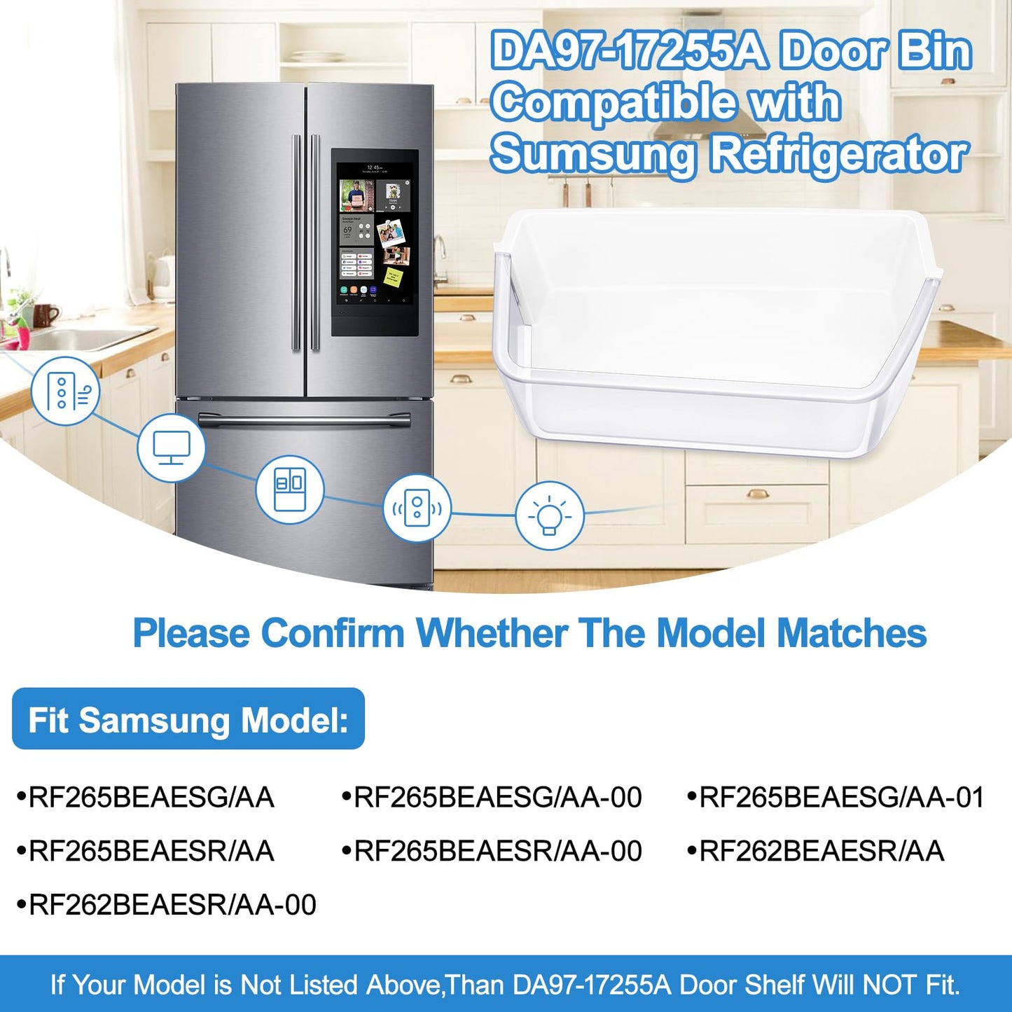 UPGRADED DA97-17255A Refrigerator Door Bin Compatible with Samsung Refrigerator Door Shelf Replacement,Right Fridge Door Shelf Parts AP6784023, RF265BEAESG/AA, RF265BEAESR/AA, RF262BEAESR Door Shelves