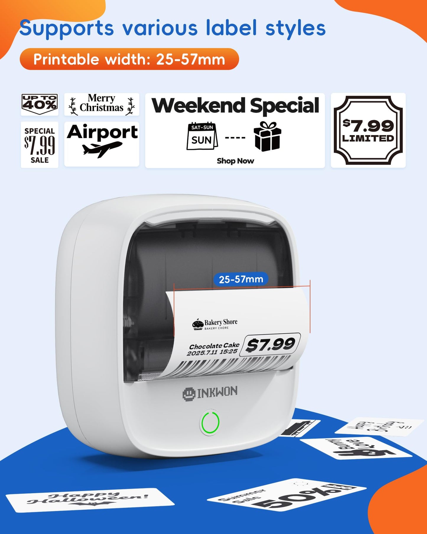 InkWon B21 Label Maker Machine with 3 Tapes, 2-Inch Wide Waterproof Tape, Bluetooth Portable Label Maker for Small Business, Office, Home, School Organization