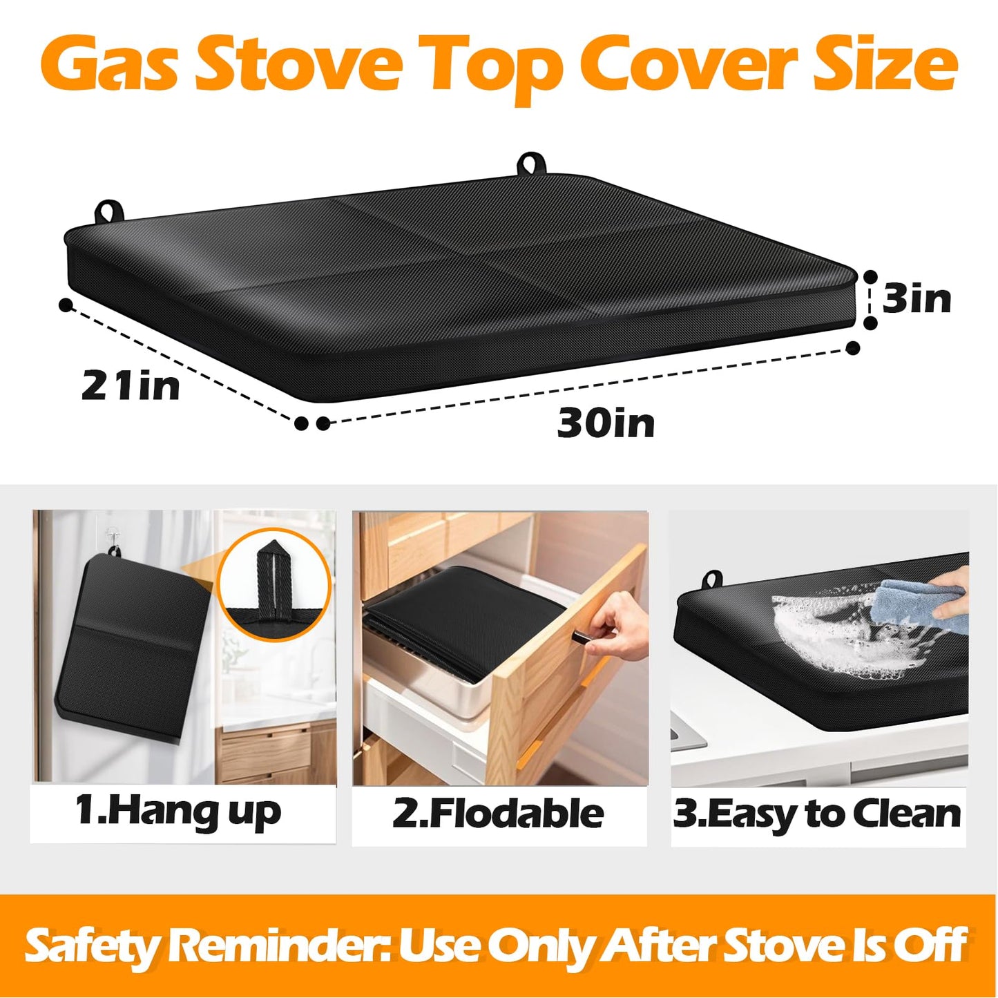 TOHONFOO Fireproof Gas Stove Top Covers, Waterproof Anti Dust Stove Top Covers for Gas Burners Fit Various Ranges Stoves for Kitchen, Washable Stove Top Cover, 30" x 21" Stovetop Cover