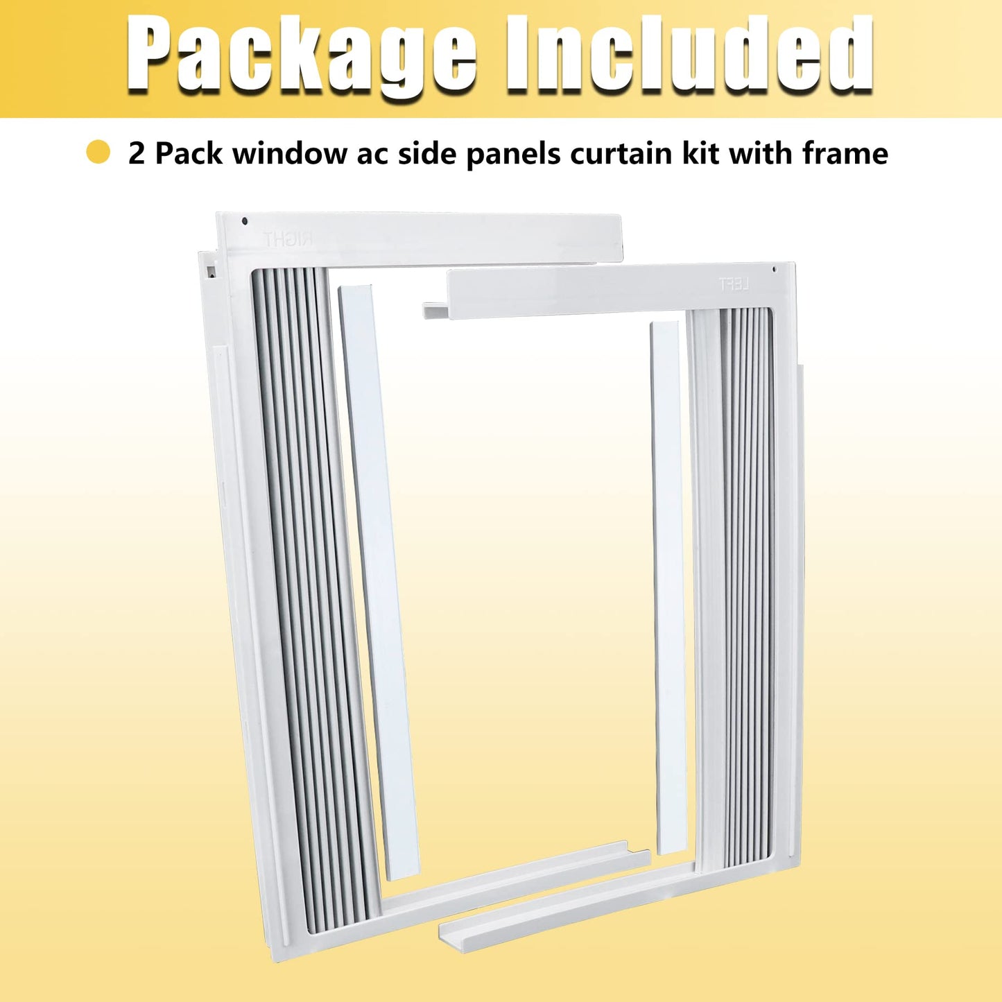 Powrocket Window AC Side Panel with Frame Set,Air Conditioner Accordion Filler Curtain Replacement Kit,Fits Most 10000 BTU Window Air Conditioner Units,White