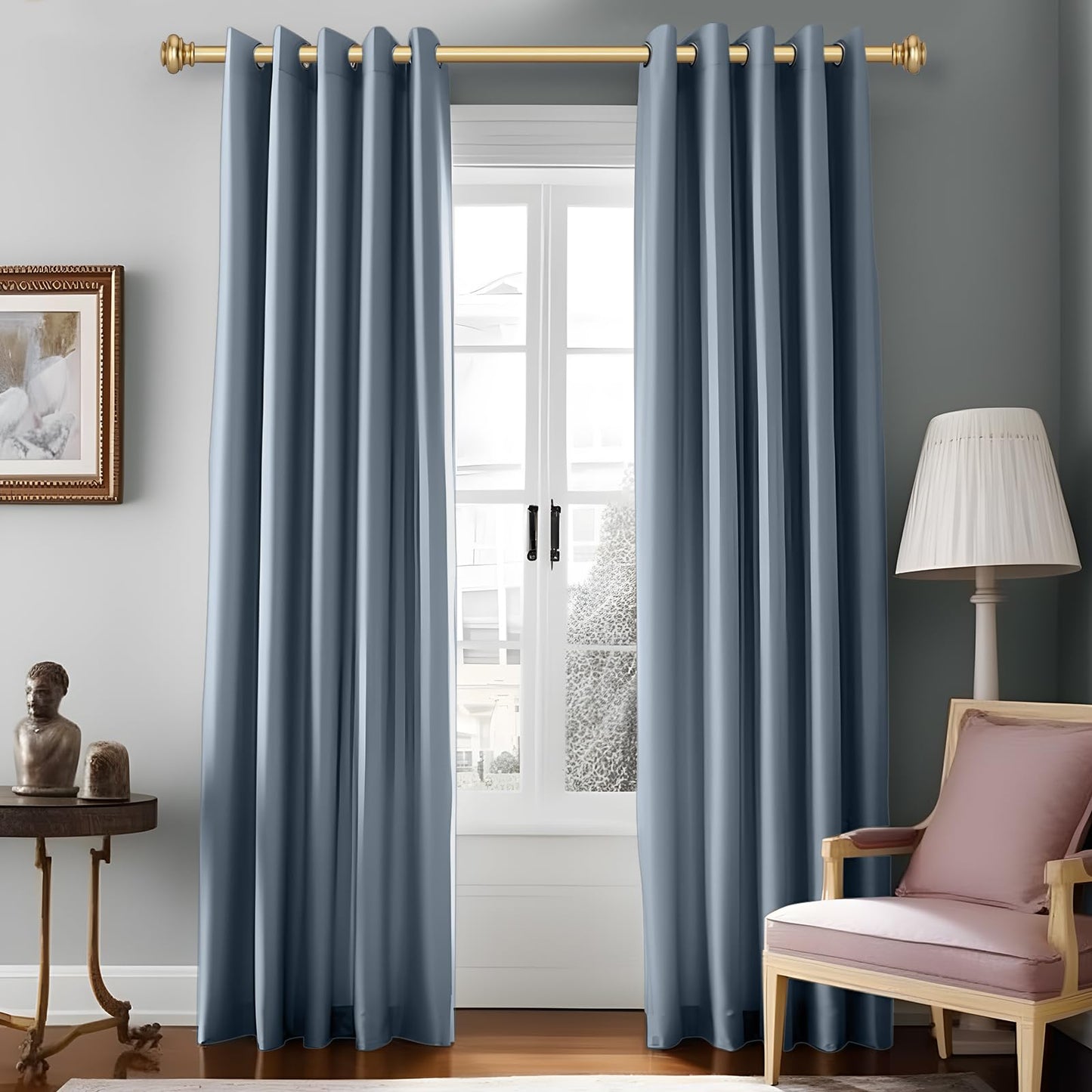 SIMEWIN Heavy Duty Curtain Rods, 1 Inch Gold, 28 to 48 Inches, Adjustable, Wall Mounted, Metal, Glossy Gold Finish, Classic Finials