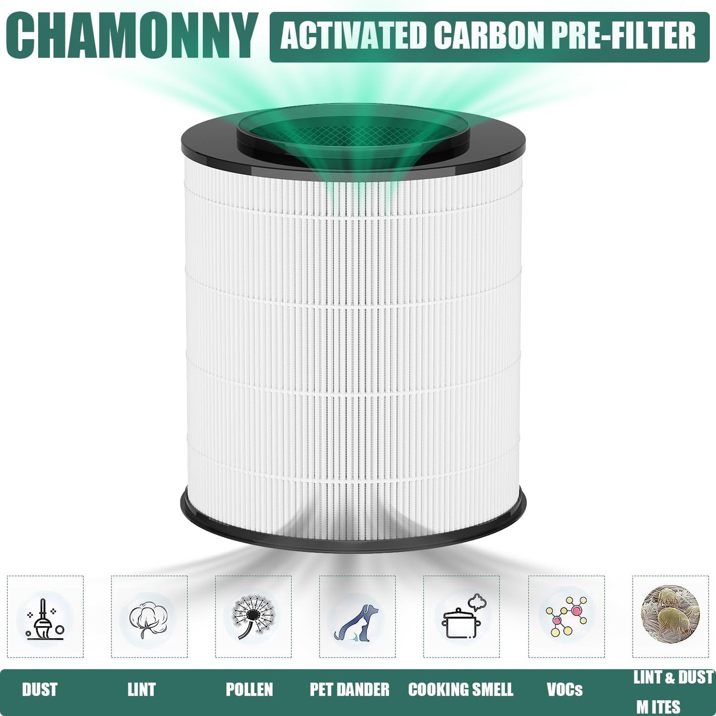 CHAMONNY 12030 Filter Replacement, Compatible with Clorox Medium Room Air Purifier 11030 & 11031, 1,000 Sq. Ft. Capacity, 2Pack (12030 Filter)