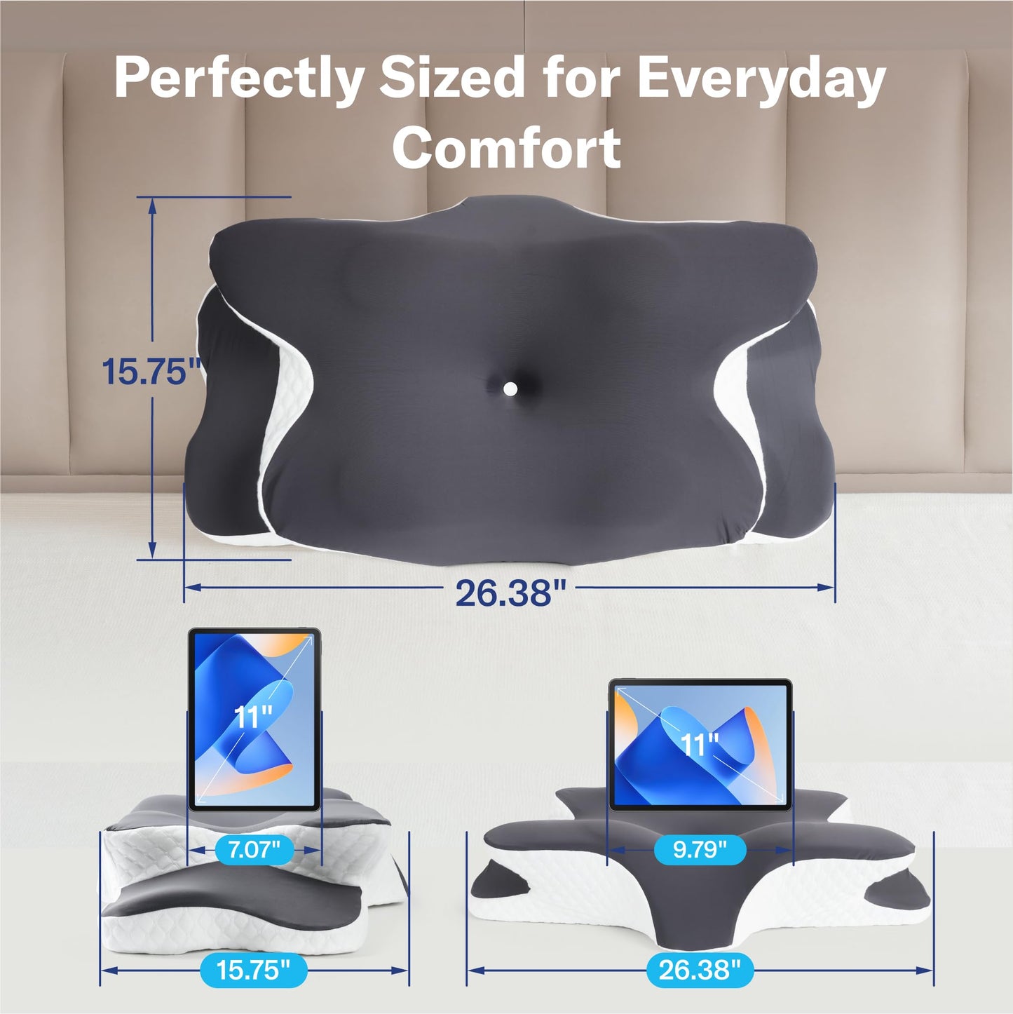 Alcedo Cervical Memory Foam Pillow for Neck and Shoulder Pain Relief, Ergonomic Adjustable Orthopedic Pillow with Cervical Support for Side, Back and Stomach Sleepers