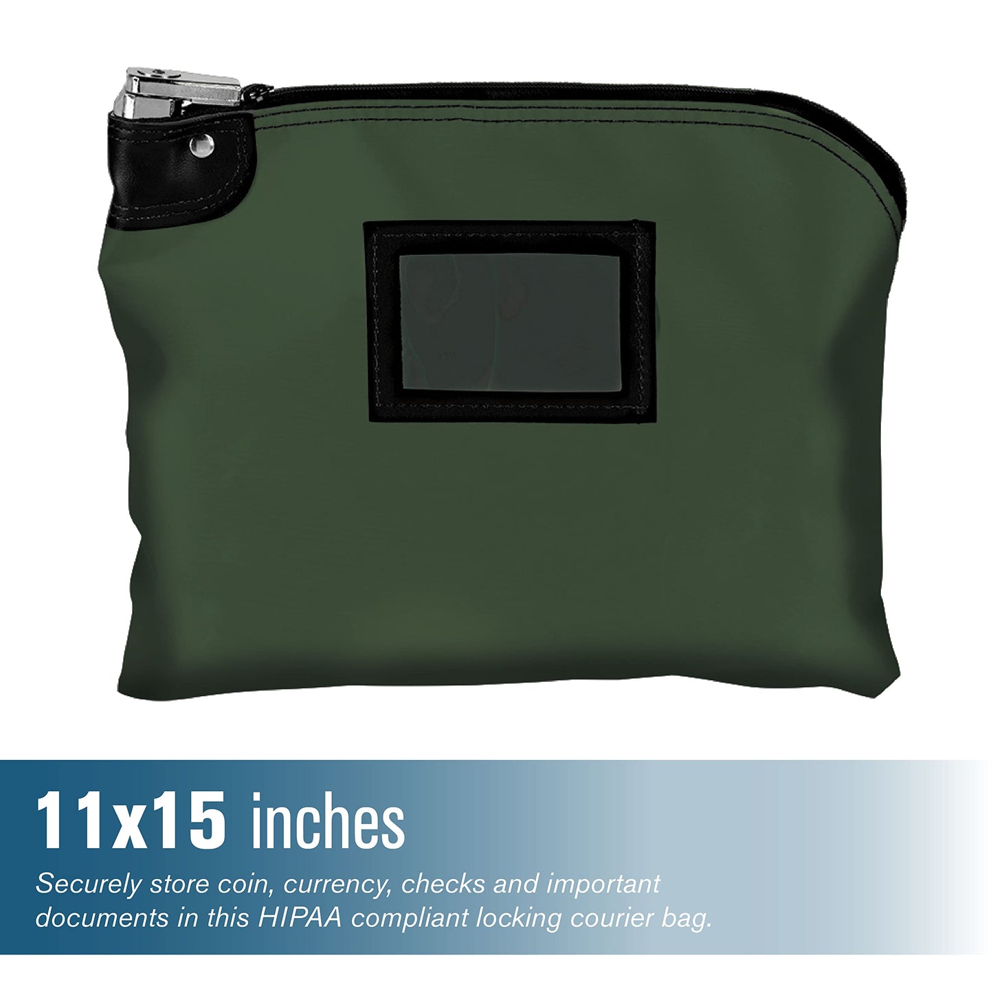 BankSupplies Laminated Nylon Locking Deposit Bags Forest Green 15 Inches W by 11 Inches H Security Bank Cash Bag Heavy-Duty Construction for Coin Currency Checks and Documents