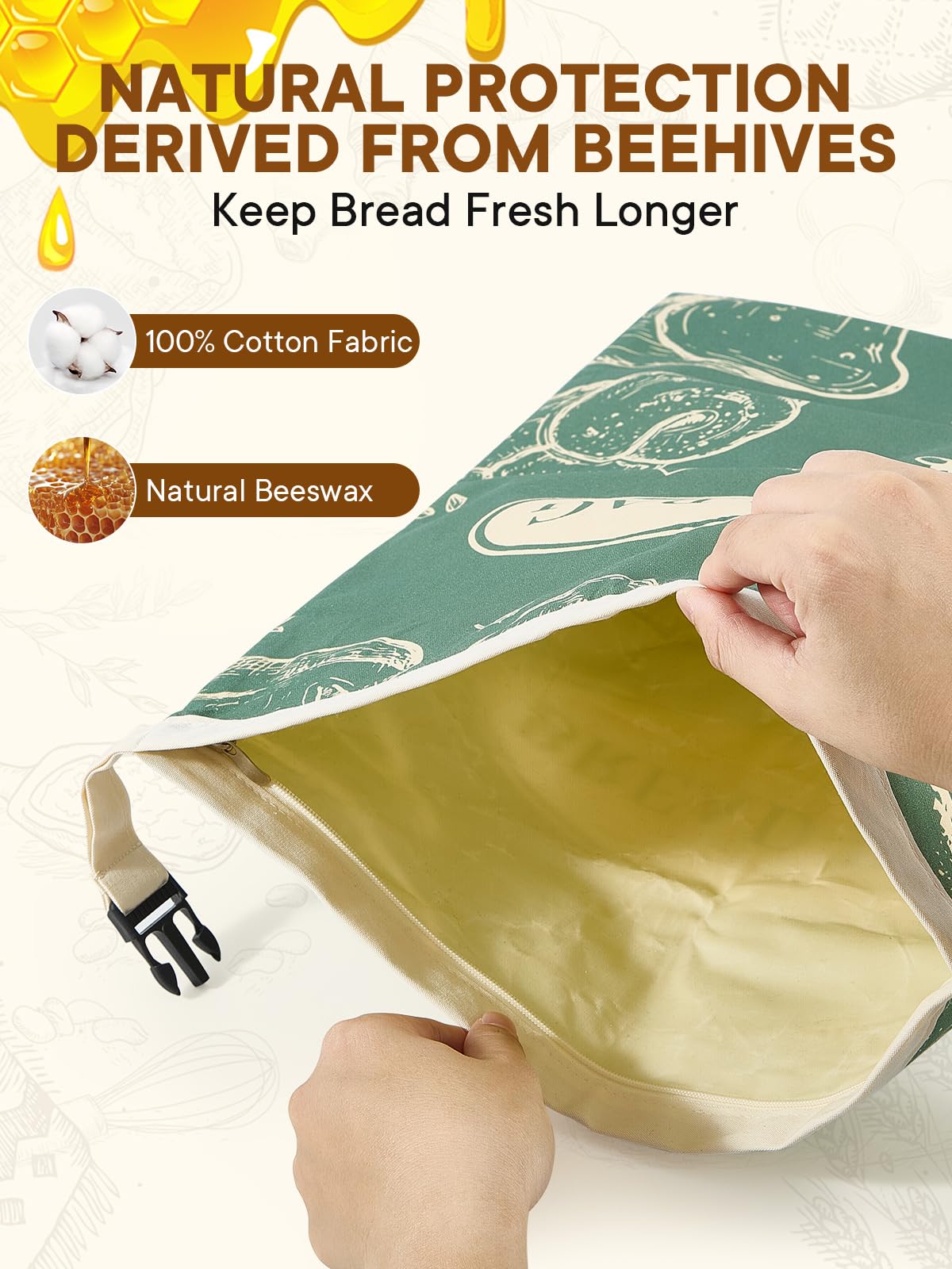 2 Pack Zippered Beeswax Bread Bags 17×13 Inch Large Cotton Sourdough Bread Bags Reusable Bread Storage Bags for Homemade Bread Freezer Safe for Bagel Croissant & Baguette Kitchen Baking Supplies
