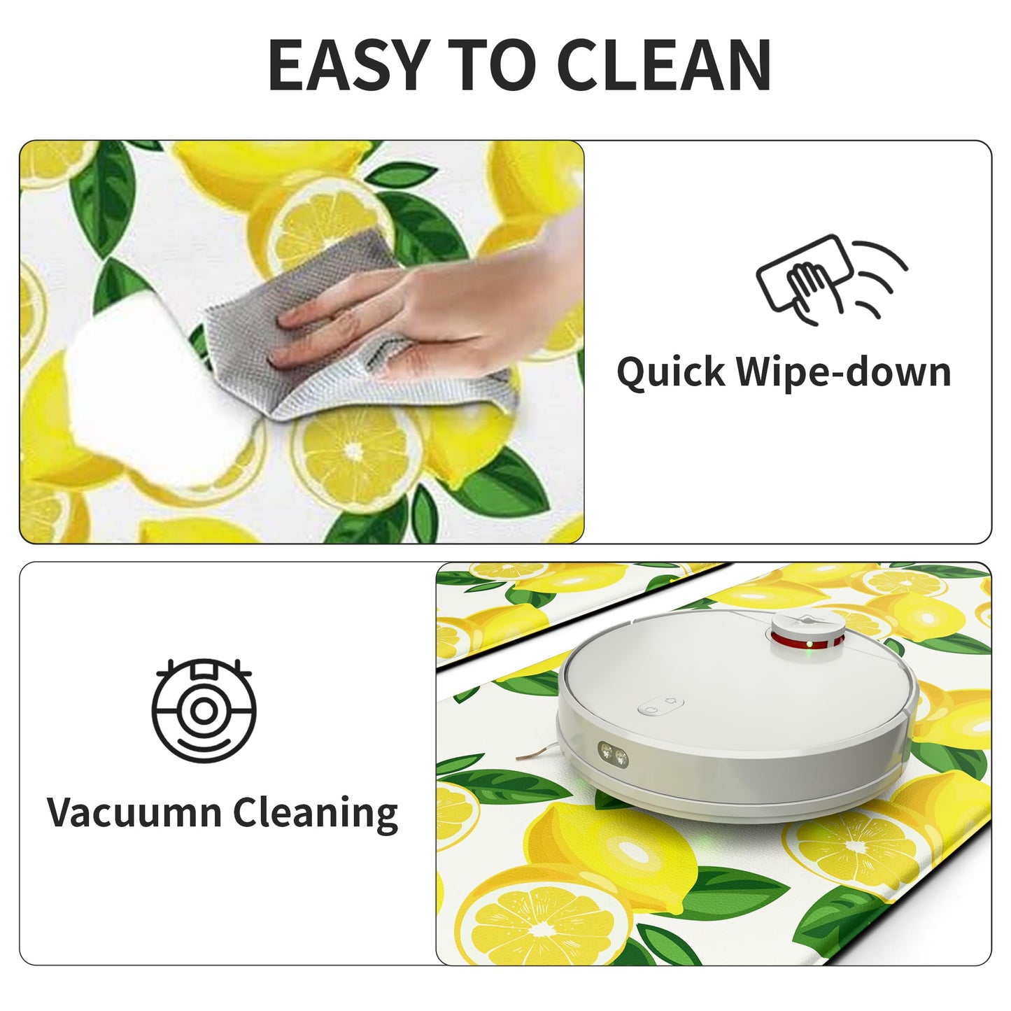 MAYHMYO Lemon Kitchen Mat Set of 2 - Anti Fatigue Mats for Kitchen Floor - Non Slip Cushioned Rugs for Standing - Lemon Decor (17.3"×29"+17.3"×47"-0.4") White