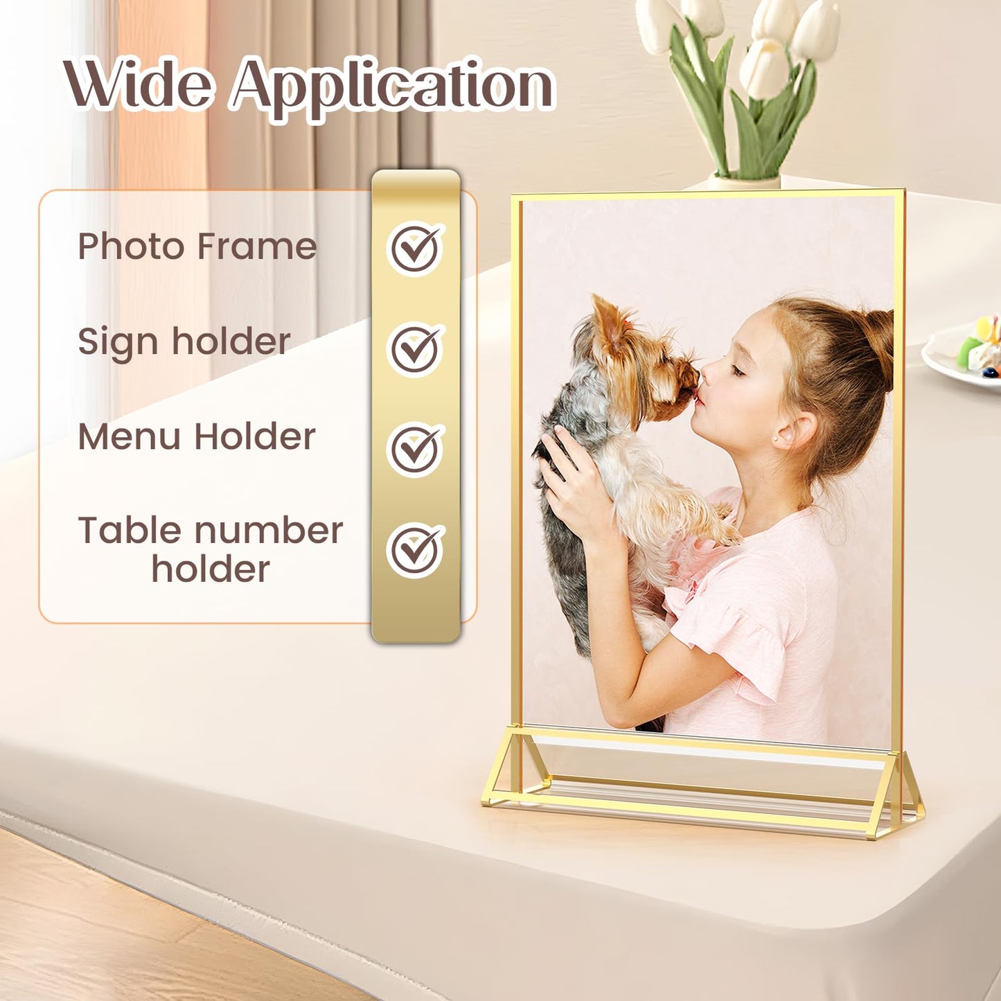 YOAEAILY Gold Frames 5X7 Acrylic Sign Holder Double-Sided Acrylic Picture Frames Display Stand for Flyer Holder Menu Holder Wedding Table Number with Removable Sticky Dots-24 Pack