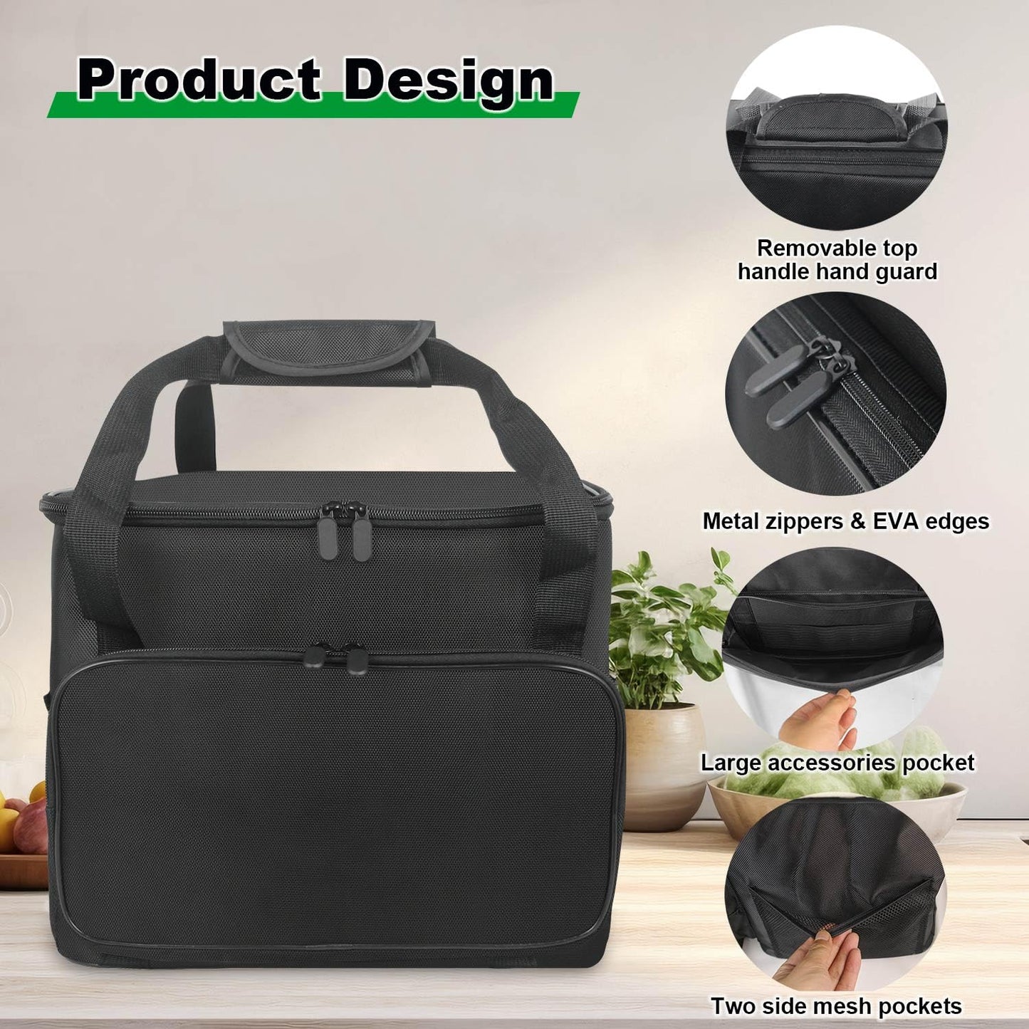 NUENSS-ROR Carrying Bag for Ninja Crispi 4-in-1 Portable Glass Air Fryer FN101GY - Cover for Ninja Crispi Air Fryer - Portable Waterproof Carry Case with Aluminum foil lining & Accessories Pocket