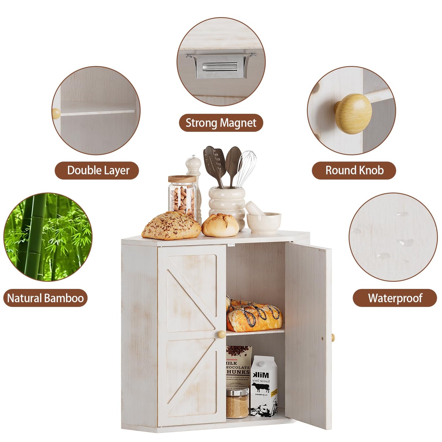 Trironsun Corner Bread Box for Kitchen Counter Double Layer Bamboo Bread Storage Container Large Capacity Bread Storage Bin Farmhouse Breadbox Organizer