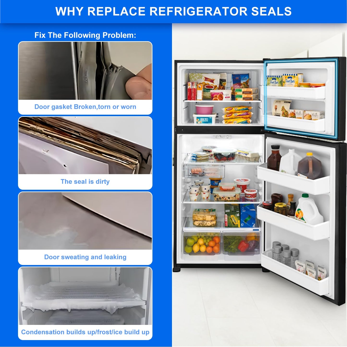Upgraded 28.74"x17.91" 241872509 Refrigerator Freezer Door Gasket Replacement Part Compatible with Frigidaire Electrolux Freeze Door Seal Gasket 240542109 240542121 1379485 AP4315906 PS2331949 Black