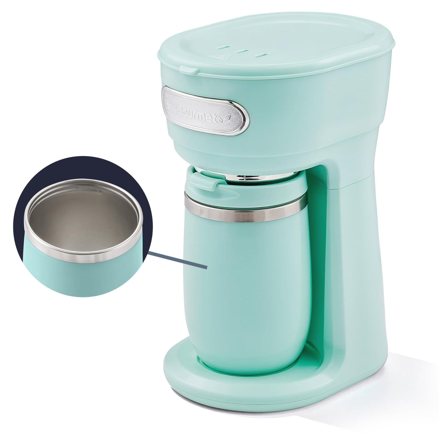 Elite Gourmet EHC242M Personal Single-Serve Compact Coffee Maker Brewer Includes 12oz. Dual Wall, Travel Mug with Stainless Steel Interior, Compatible with Coffee Grounds, Reusable Mesh Filter, Mint