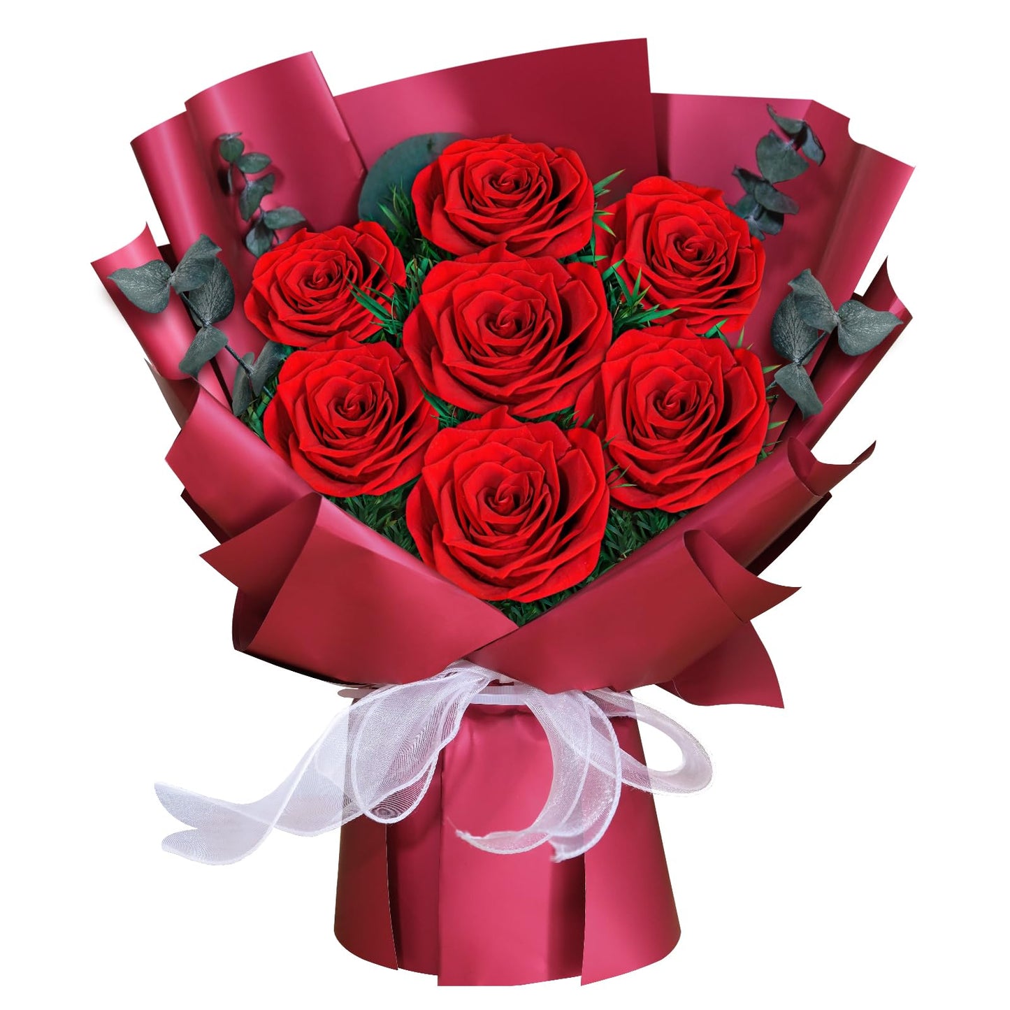 Preserved Red Rose Bouquet, 7 Pcs Real Forever Flowers Last 3+ Years, Gifts for Valentine's Day Mother's Day, for Wife Girlfriend Mom Her