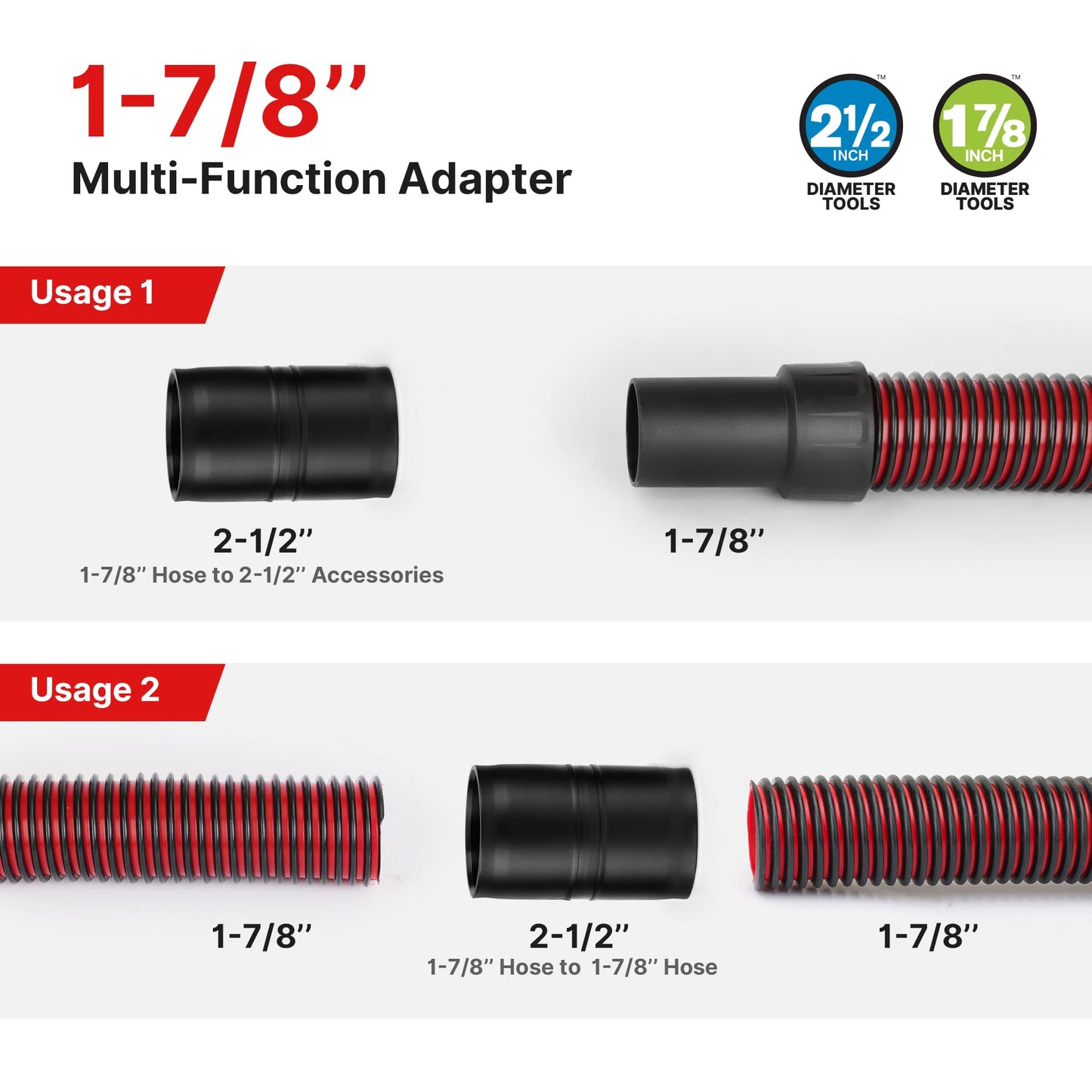 Shop-Vac Premium Universal Hose Plastic 12'X 1-7/8", Vacuum Hose Compatible with Rigid, Dewalt, Husky, Craftsman, Bauer, Masterforce Vacuum Cleaners