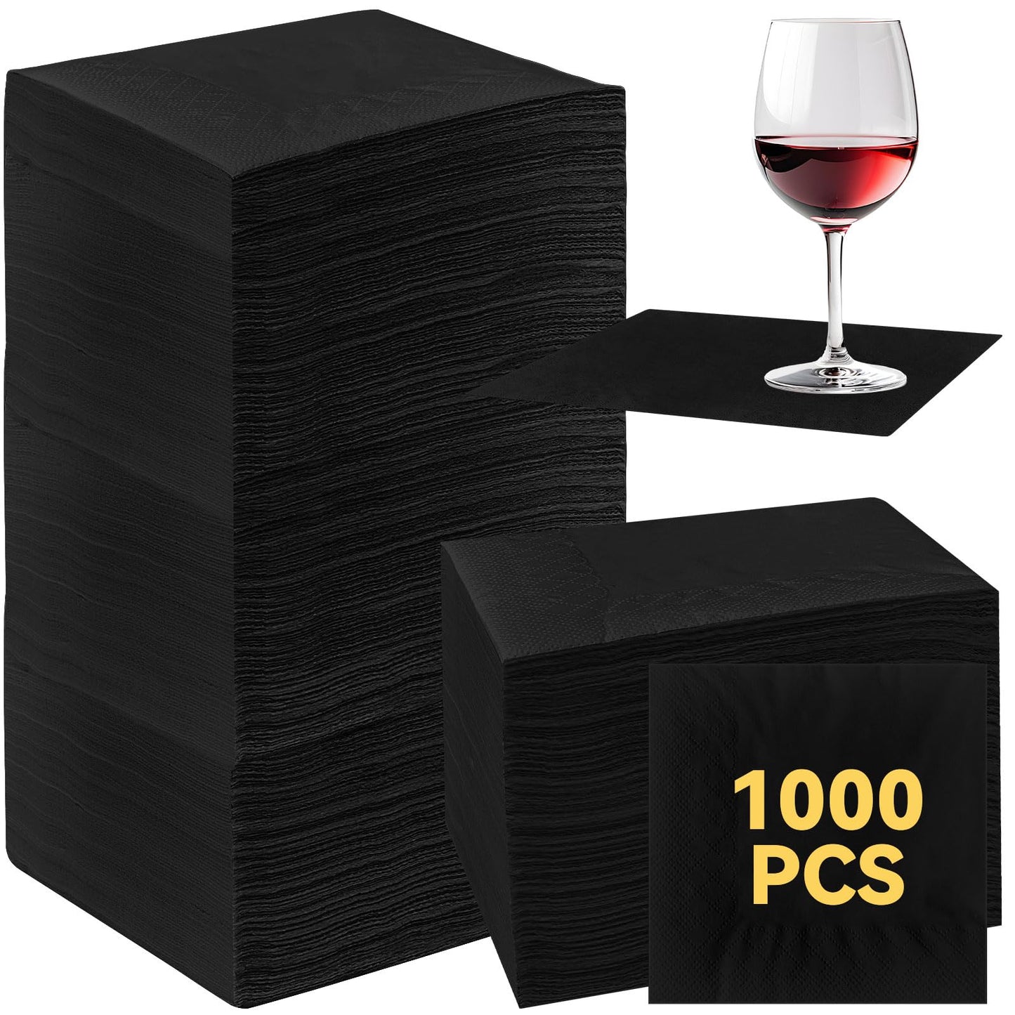 Henoyso Black 1000 Pack 2 Ply Cocktail Napkins Bulk Disposable Dinner Beverage Paper Napkins for Wedding Bar Party Birthday Cocktail Holiday Elegant Restaurant Event (Premium)