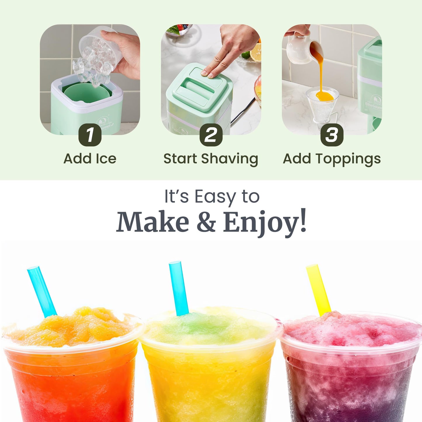 Elite Gourmet Snow Cone & Shaved Ice Maker, ESI2215M, Refreshing Slushies, Margaritas, Boba Drinks, Snow Cone & Holder and Ice Mold, Use Cubed & Bagged Ice, Stainless Steel Shaving Blade, Mint