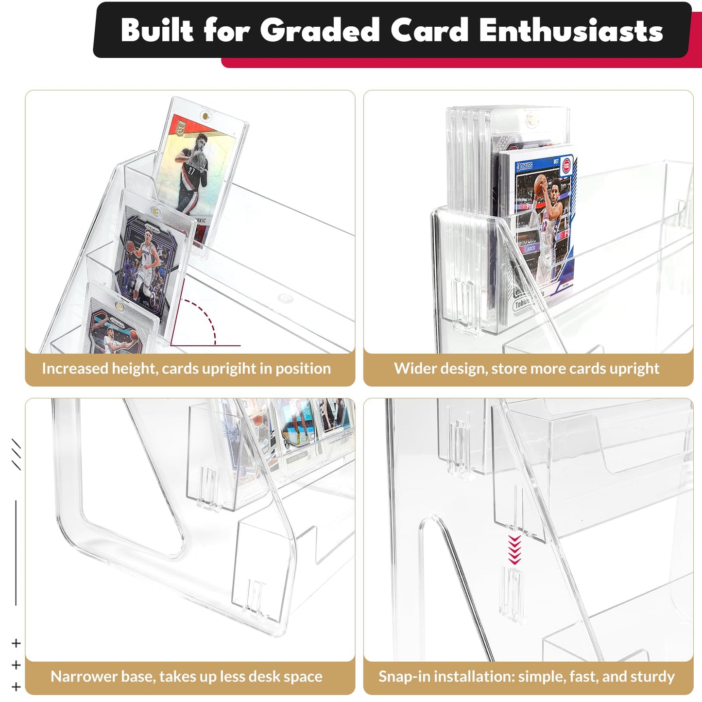 TrendTrust Trading Card Display Stand, Vertical Holder for Baseball Basketball Sports Graded Card Display Stand Tabletop for PSA BGS SGC Slabs, Snap-On Assembly(5 Tier, 2 Pack)
