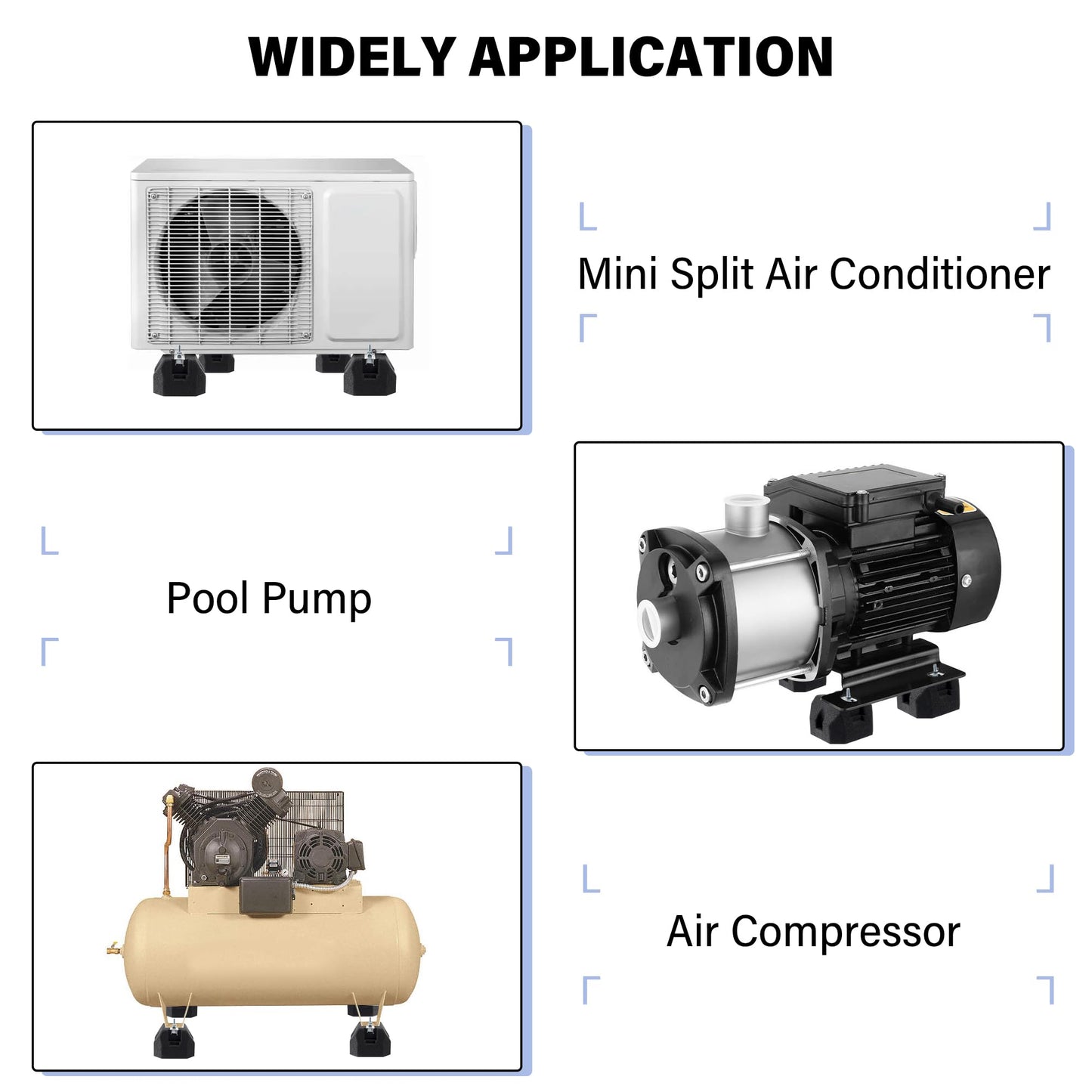 4 Pack Floor Mounting Base Kit for Mini Split Air Conditioner Condensers Heat Pump System, Mini Split Rubber Feet, Heavy-Duty Rubber Anti-Vibration Isolator Mounting Bracket Support Up to 2000 LB